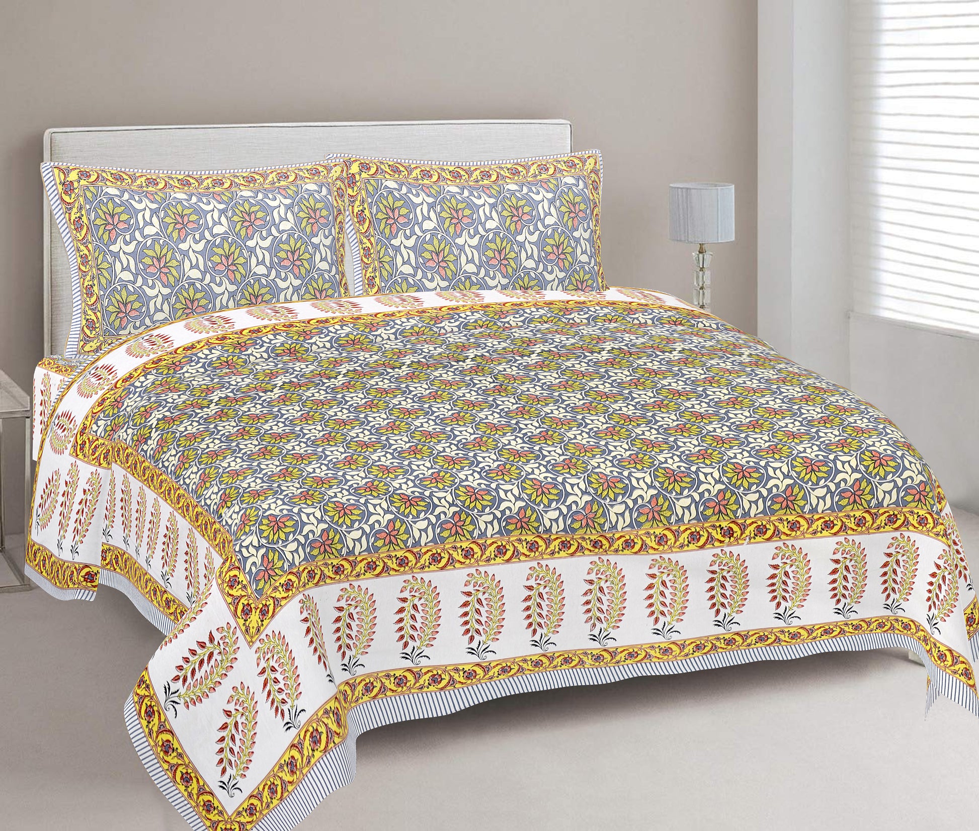 100% Cotton King Size Bedsheet with 2 Pillow Covers www.jaipurtohome.com