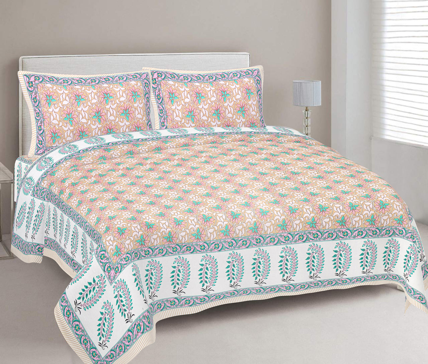 100% Cotton King Size Bedsheet with 2 Pillow Covers www.jaipurtohome.com