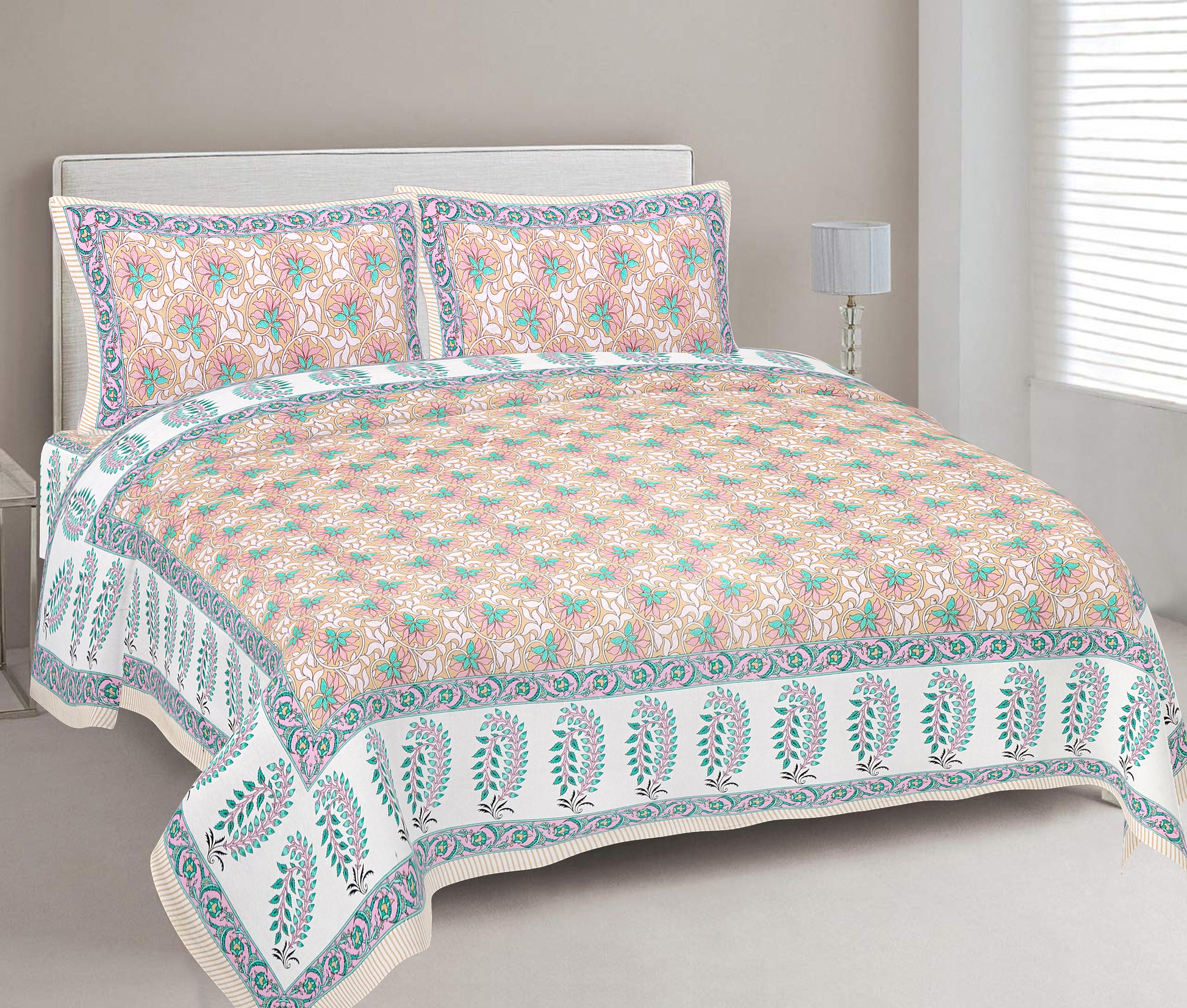 100% Cotton King Size Bedsheet with 2 Pillow Covers www.jaipurtohome.com