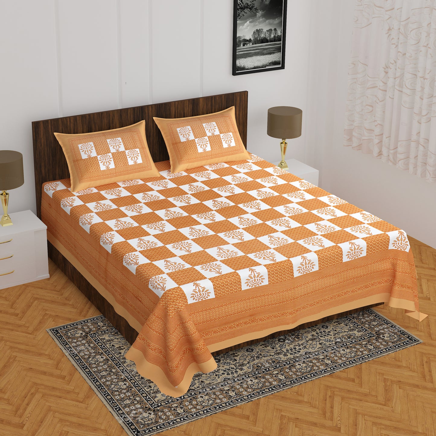 Jaipuri 100% Cotton Rajasthani Jaipuri Queen Size Bedsheet with 2 Pillow Cover. www.jaipurtohome.com