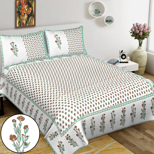 Jaipuri Bedsheet 100% Cotton Rajasthani Traditional Super King Size  Bedsheet with 2 Pillow Cover 100*108 www,JaipurToHome.com