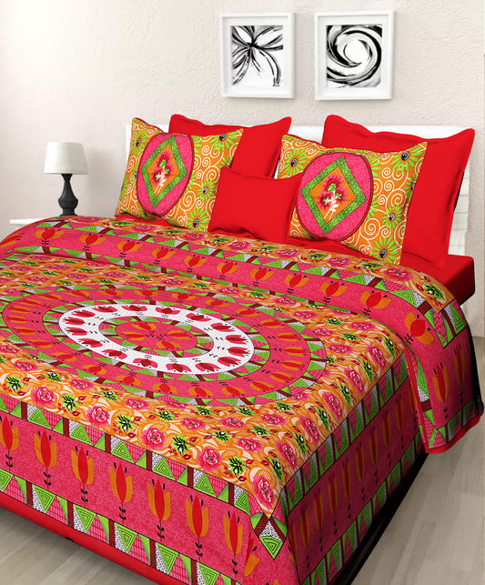 Jaipuri 100% Cotton Double Size Bedsheet with 2 Pillow Covers ( Red , 280 TC ) JAIPUR PRINTS