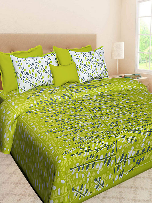 Jaipuri 100% Cotton Double Size Bedsheet with 2 Pillow Covers ( Green , 280 TC ) JAIPUR PRINTS
