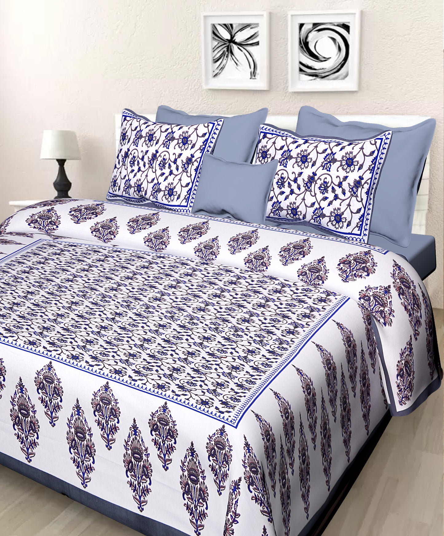 Jaipuri 100% Cotton Double Size Bedsheet with 2 Pillow Covers ( 280 TC ) JAIPUR PRINTS