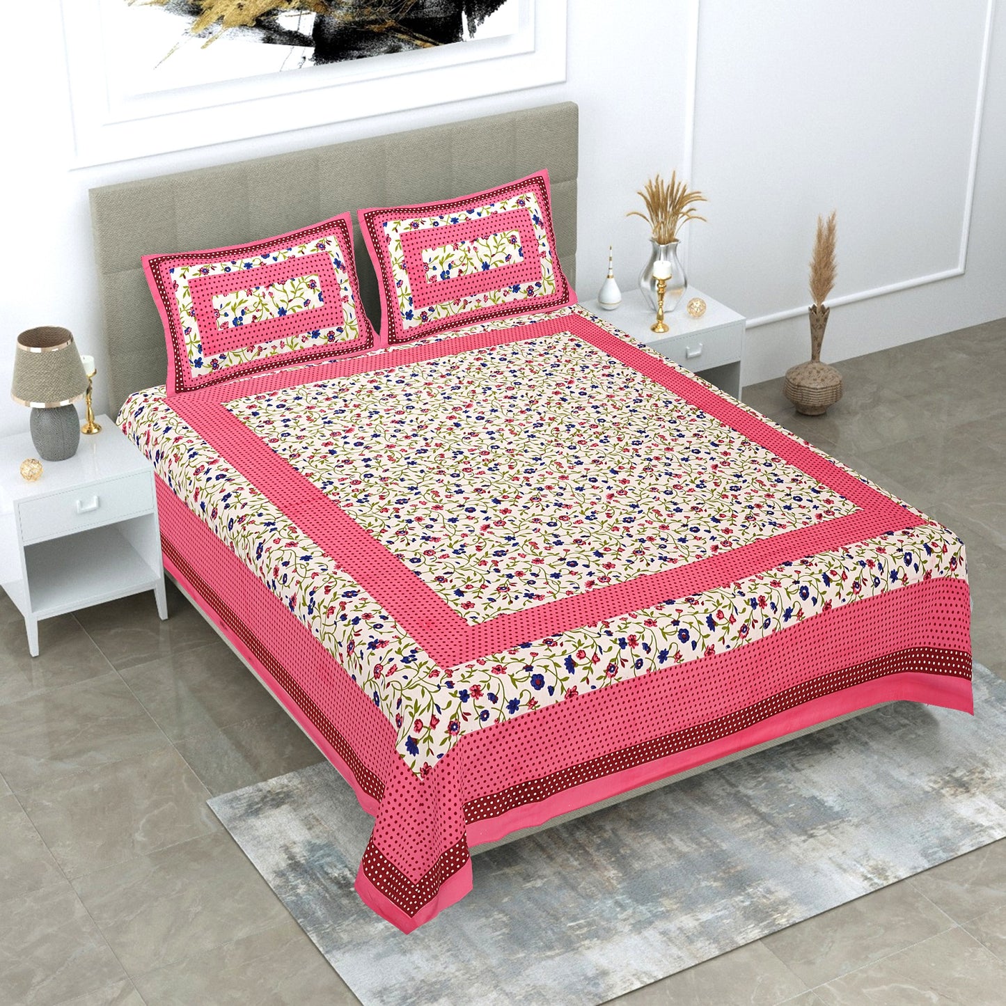 Cotton Bedsheet 180 -TC Cotton Double Size Bedsheet, 5 set Combo Pack With 10 Pillow Cover - www.jaipurtohome.com