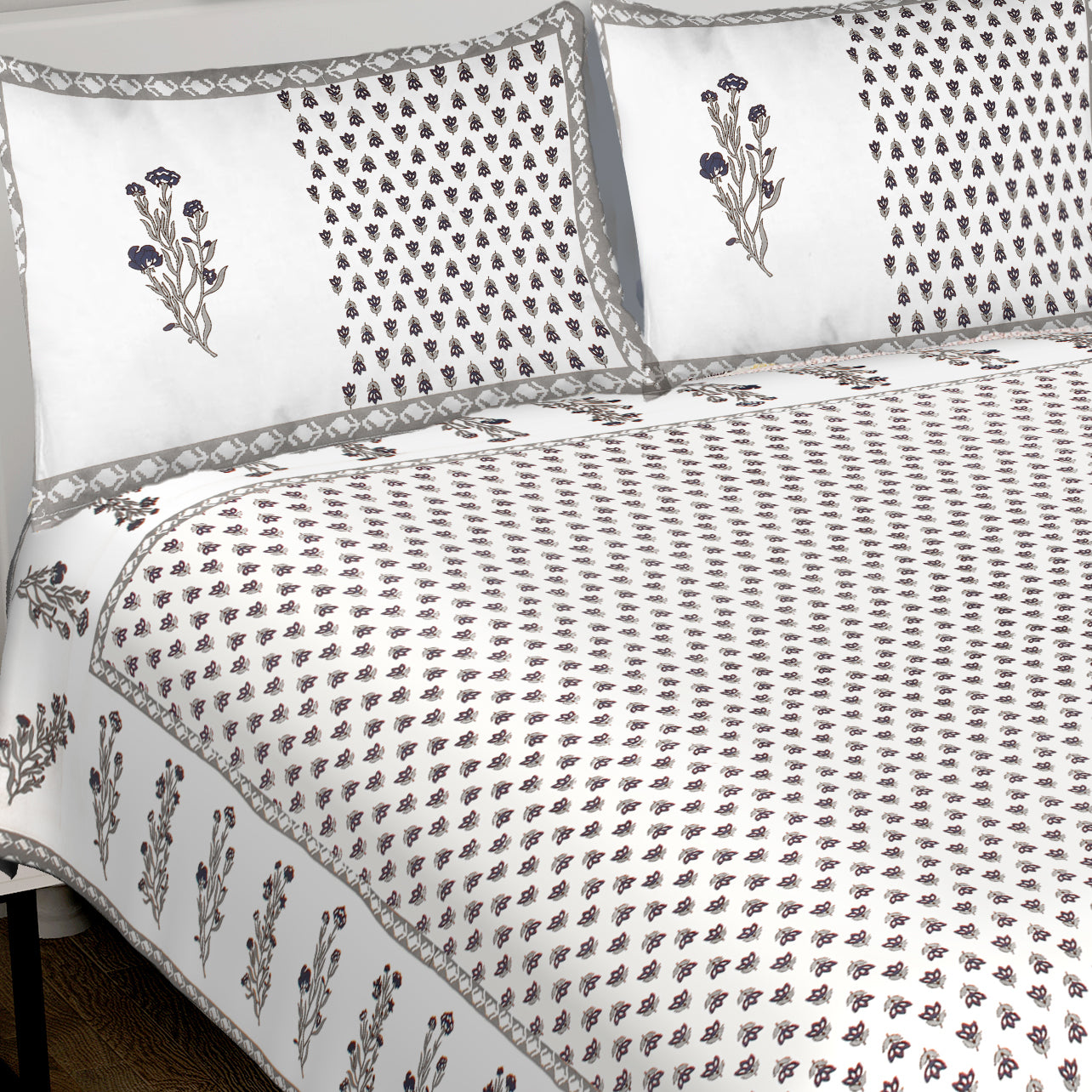 Jaipuri Bedsheet 100% Cotton Rajasthani Traditional Super King Size Bedsheet with 2 Pillow Cover 100*108 www,JaipurToHome.com