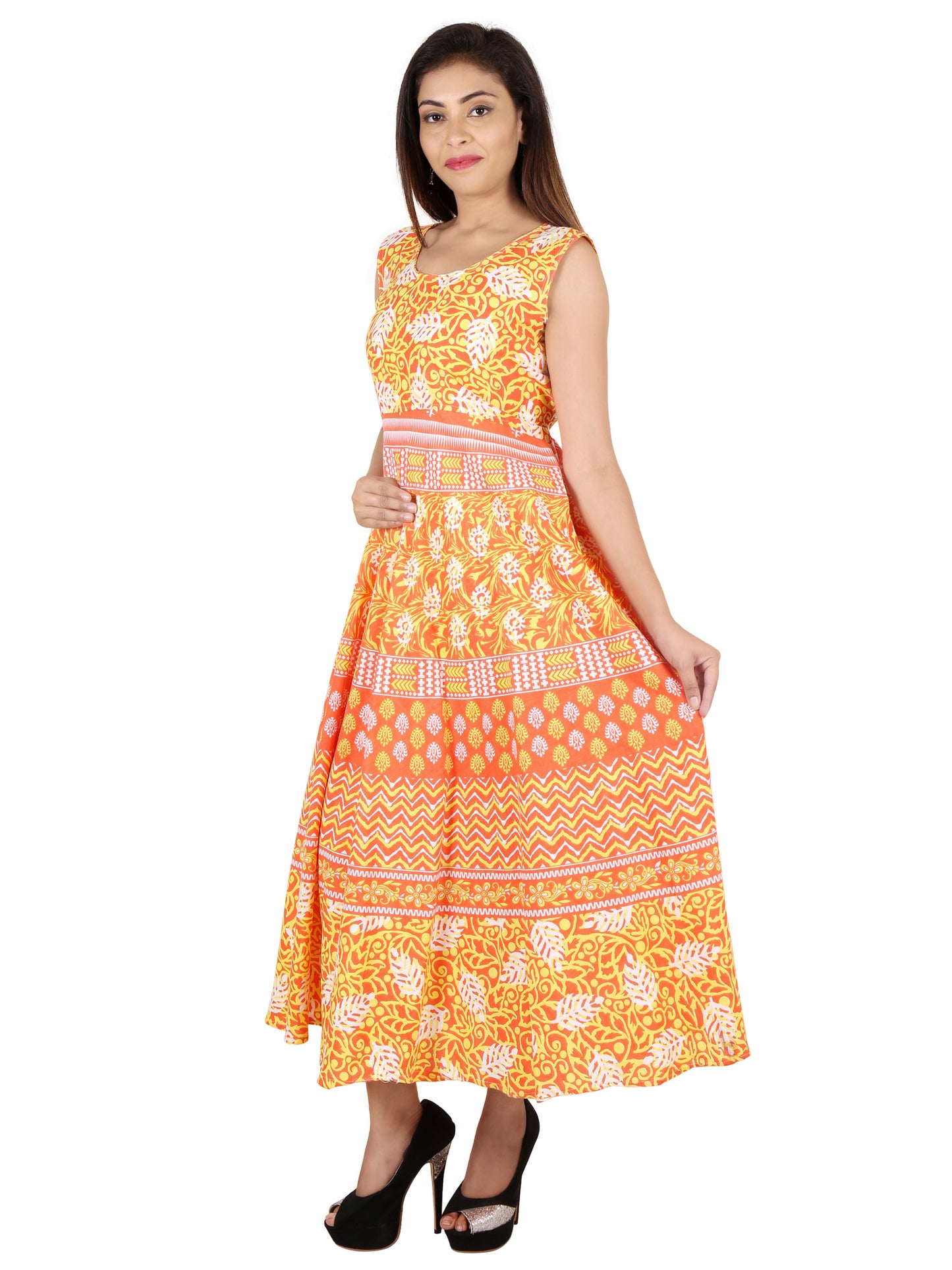 Jaipuri Women Cotton  Semi-Stitched Fabric Maxi Dress -Free Size JAIPUR PRINTS