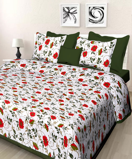 Jaipuri 100% Cotton Double Size Bedsheet with 2 Pillow Covers ( Green , 280 TC ) JAIPUR PRINTS