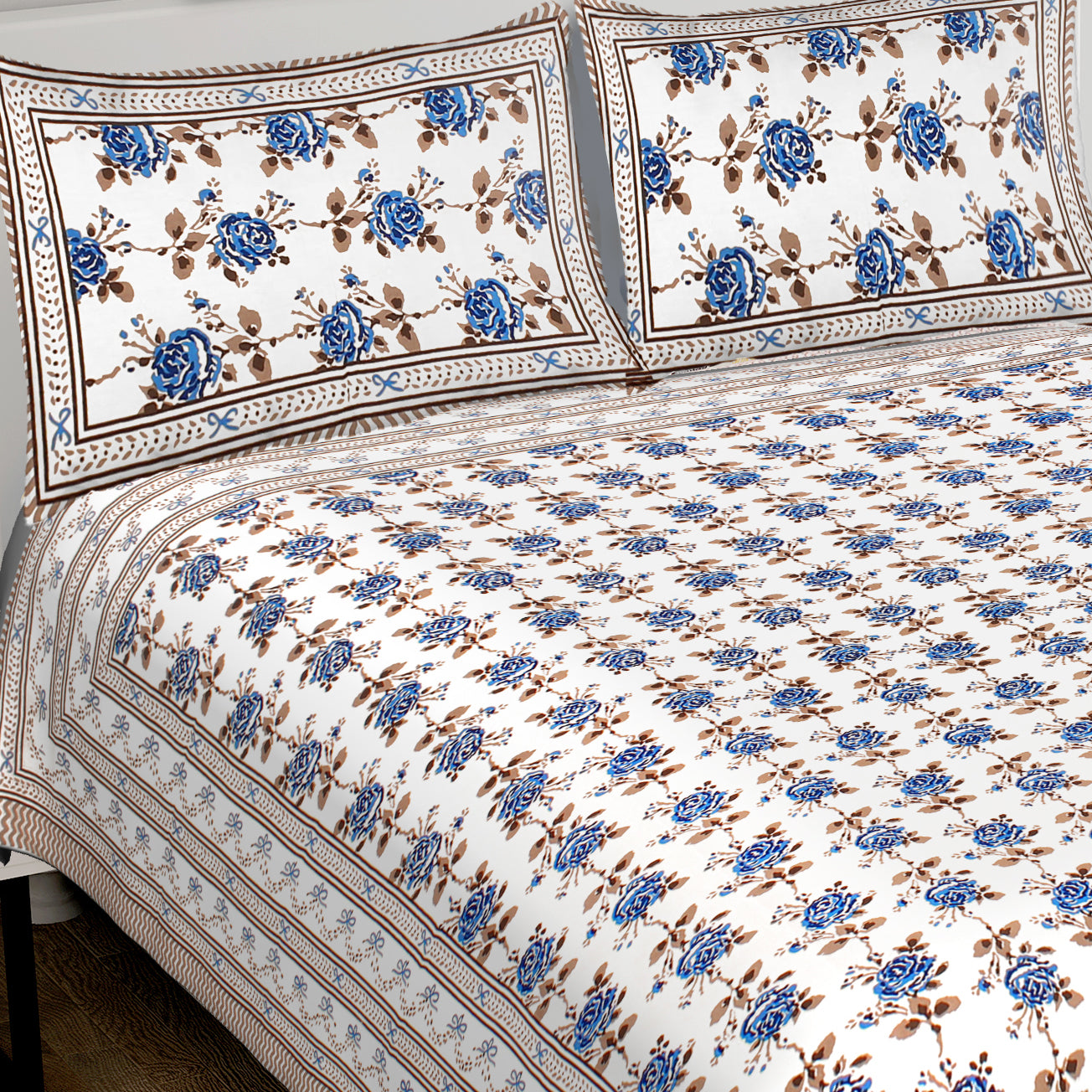 Jaipuri Bedsheet 100% Cotton Rajasthani Traditional Super King Size Bedsheet with 2 Pillow Cover 100*108 www,JaipurToHome.com