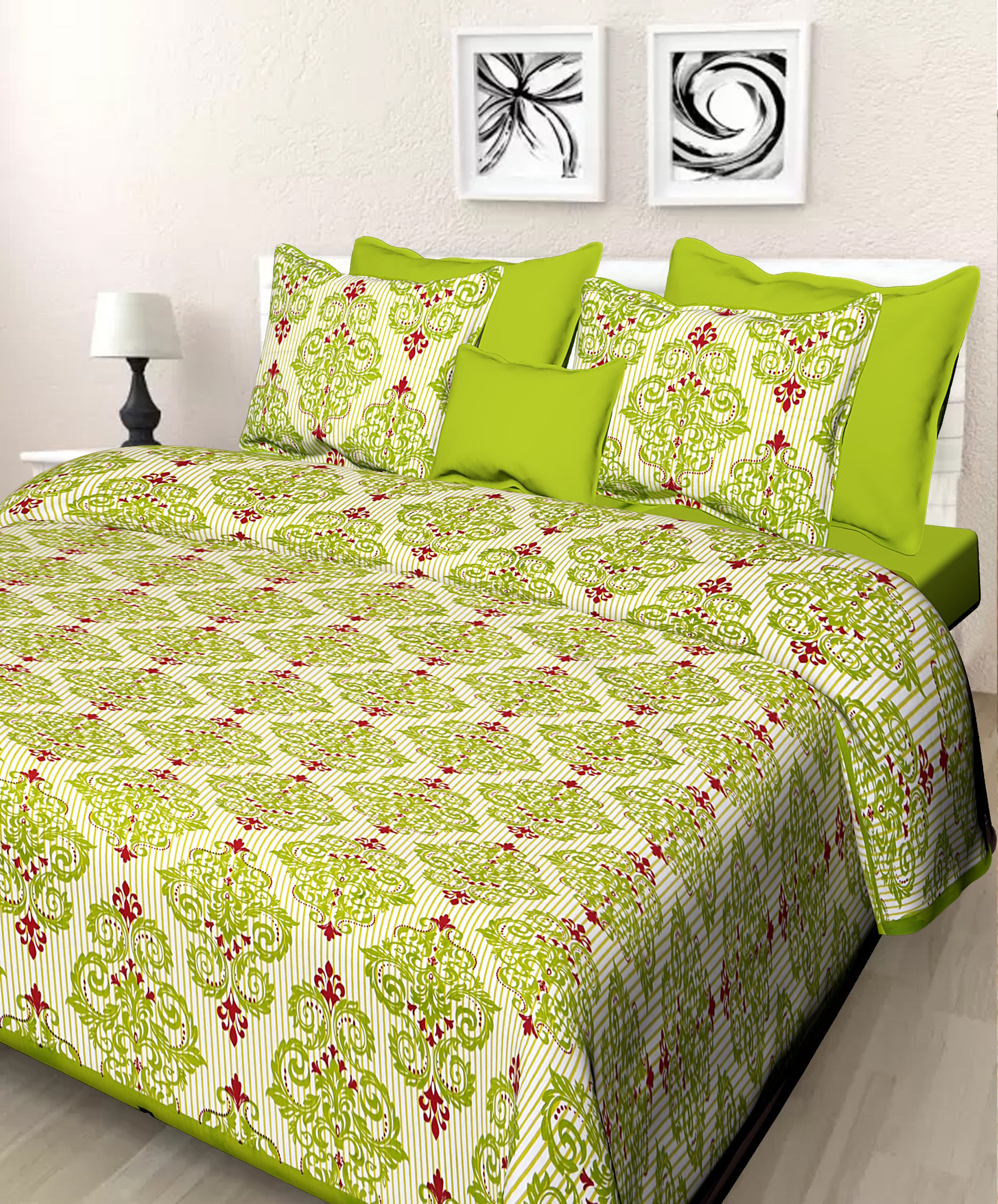 Jaipuri 100% Cotton Double Size Bedsheet with 2 Pillow Covers ( Green , 280 TC ) JAIPUR PRINTS