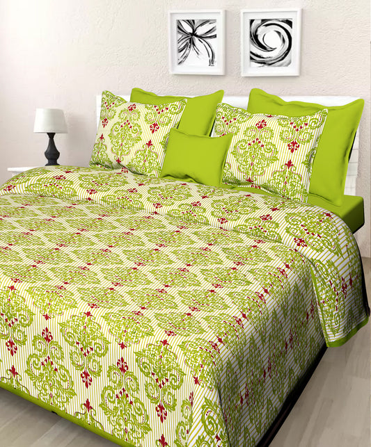 Jaipuri 100% Cotton Double Size Bedsheet with 2 Pillow Covers ( Green , 280 TC ) JAIPUR PRINTS