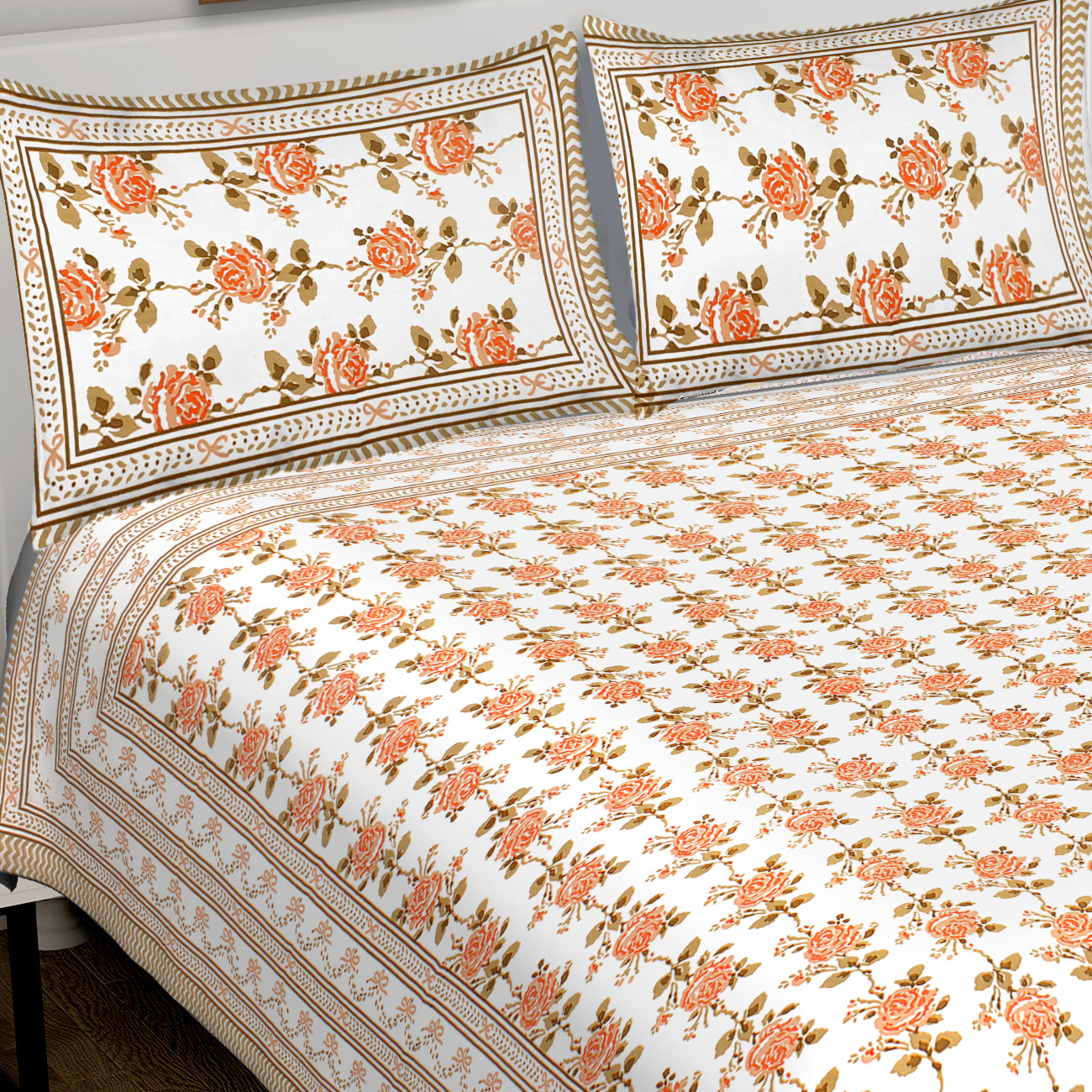 Jaipuri Bedsheet 100% Cotton Rajasthani Traditional Super King Size Bedsheet with 2 Pillow Cover 100*108 www,JaipurToHome.com