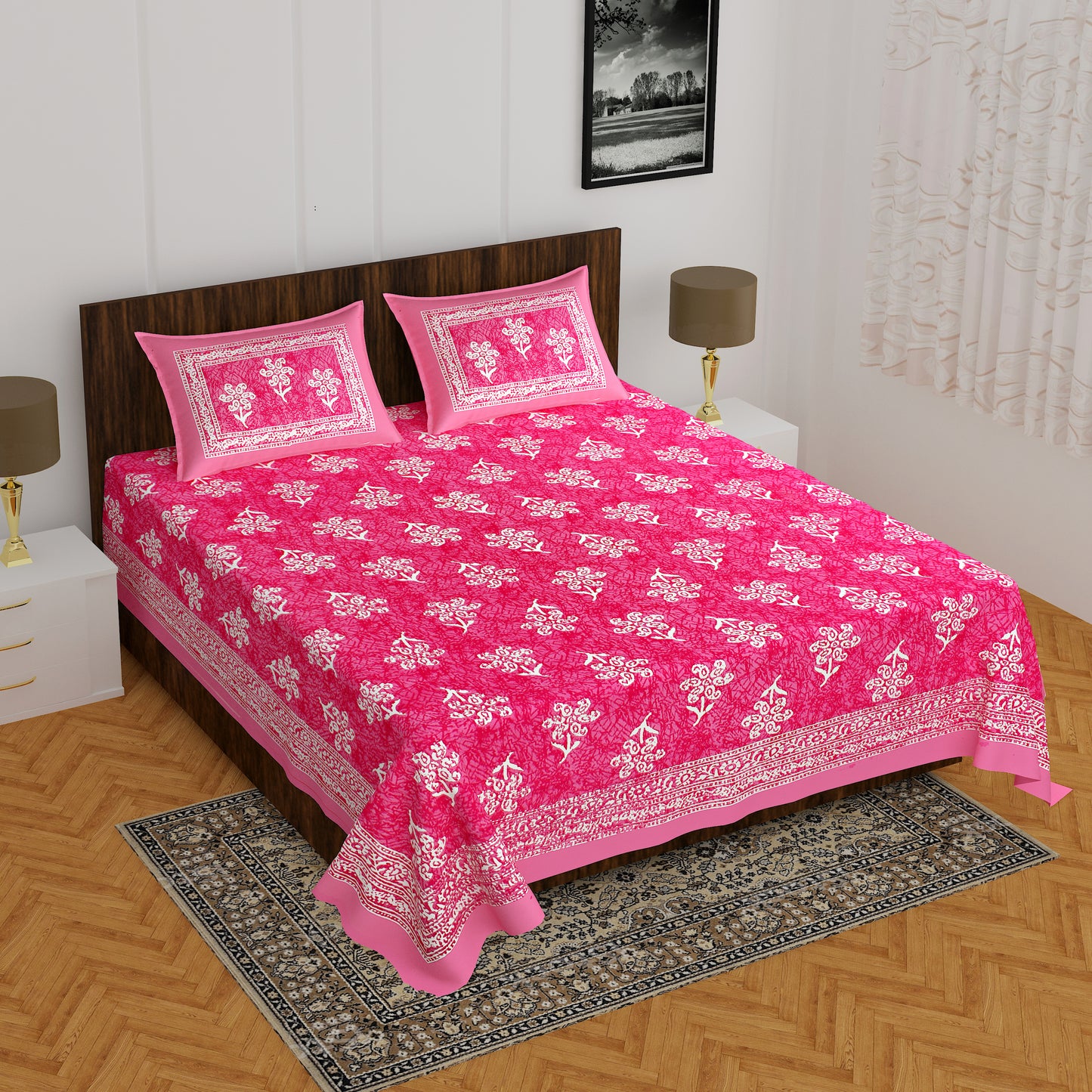 Rajasthani Trendy Bedsheet 100% Cotton Bedsheet 280-TC Cotton Queen Size Bedsheet With 2 Pillow Cover www.jaipurtohome.com
