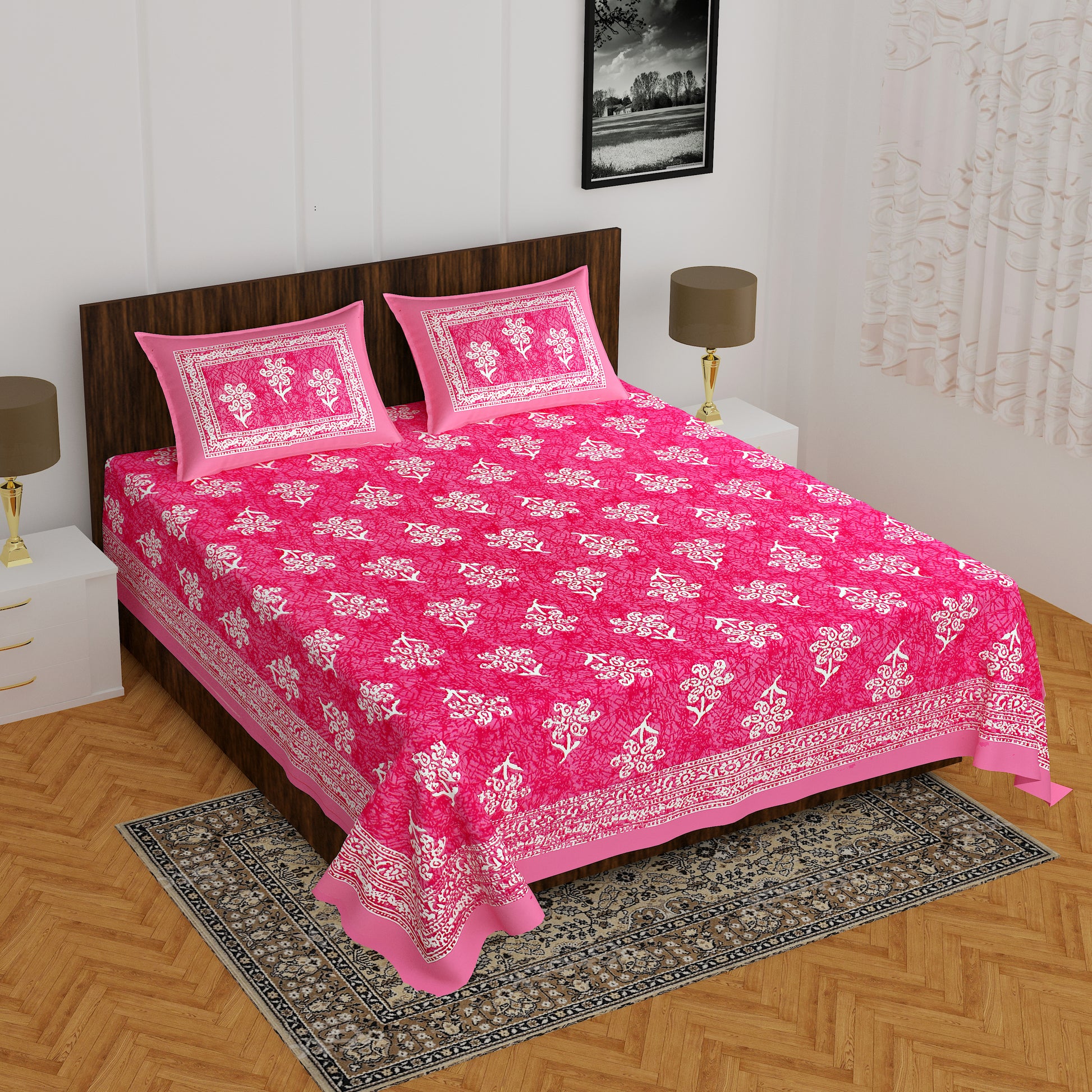 Rajasthani Trendy Bedsheet 100% Cotton Bedsheet 280-TC Cotton Queen Size Bedsheet With 2 Pillow Cover www.jaipurtohome.com