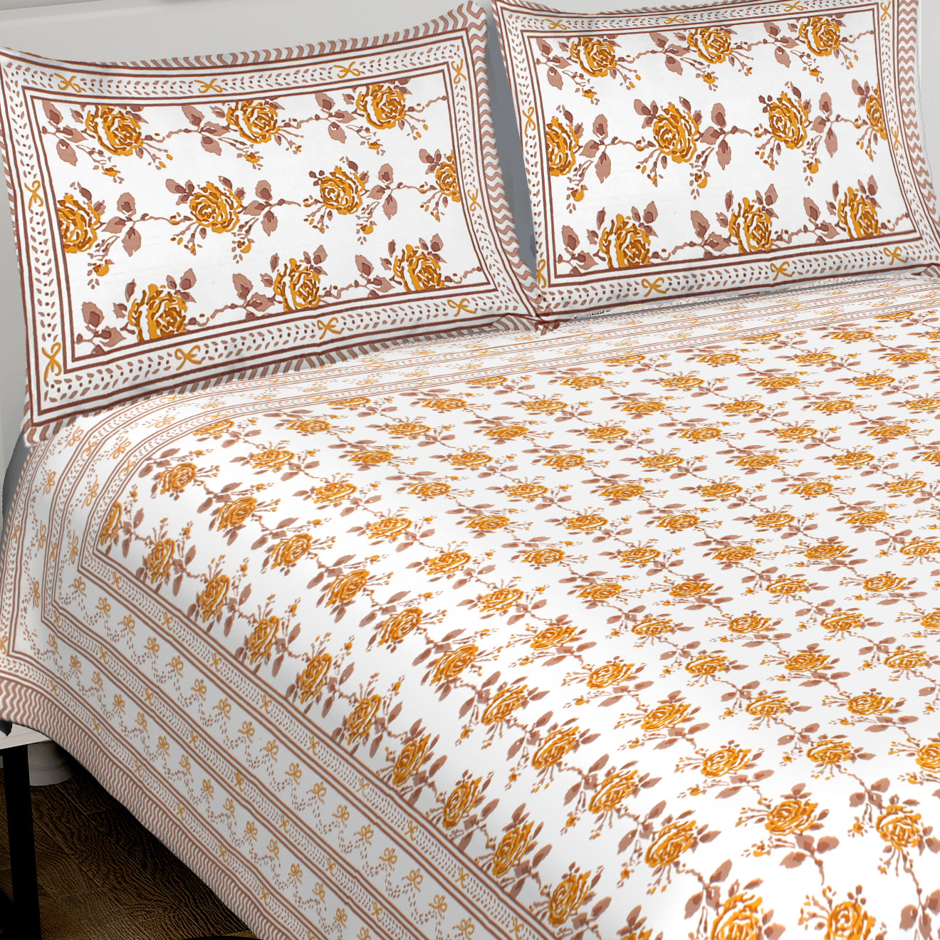 Jaipuri Bedsheet 100% Cotton Rajasthani Traditional Super King Size Bedsheet with 2 Pillow Cover 100*108 www,JaipurToHome.com