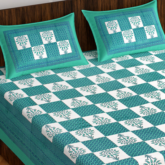 Jaipuri 100% Cotton Rajasthani Jaipuri Queen Size Bedsheet with 2 Pillow Cover. www.jaipurtohome.com
