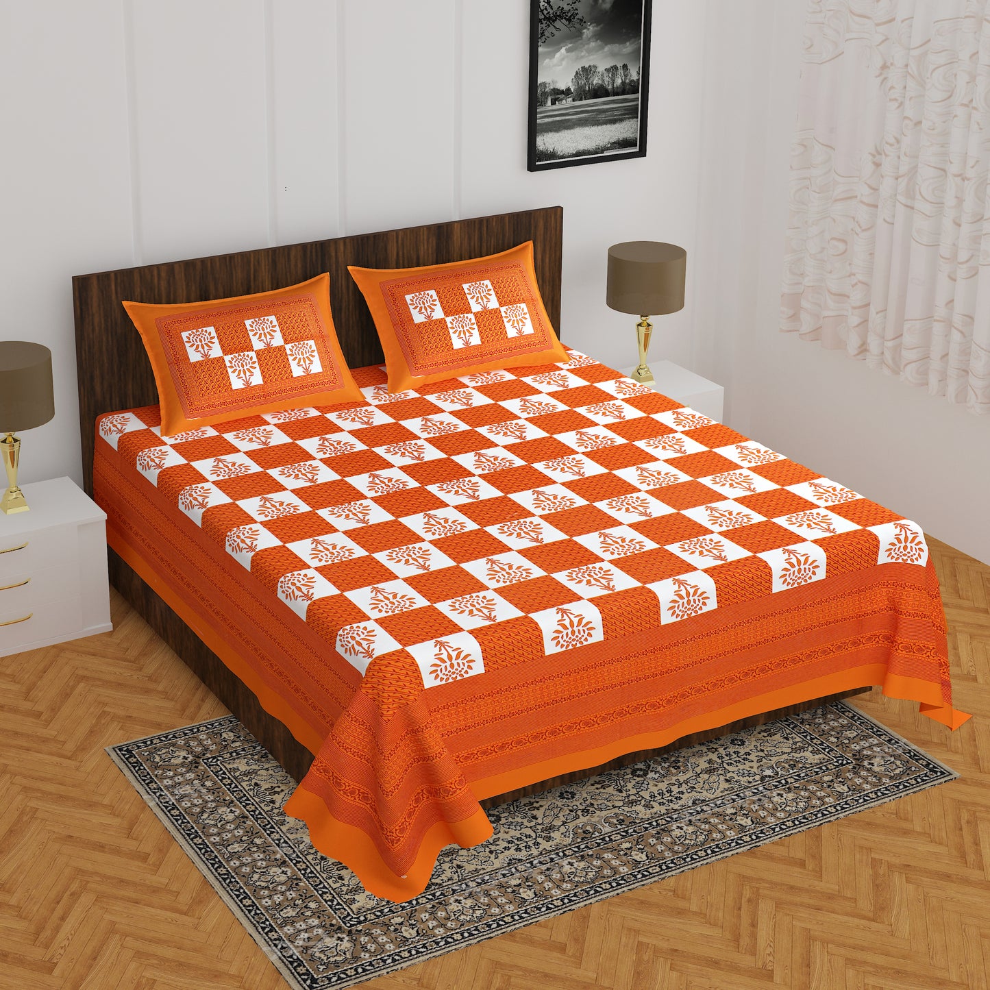 Jaipuri 100% Cotton Rajasthani Jaipuri Queen Size Bedsheet with 2 Pillow Cover. www.jaipurtohome.com