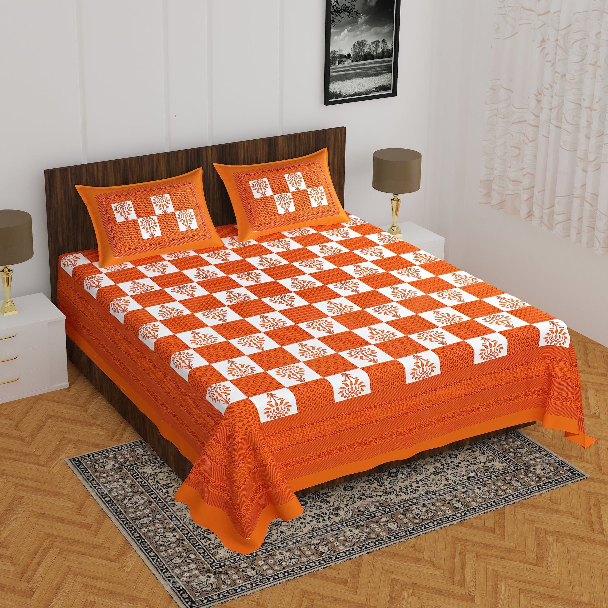 Jaipuri 100% Cotton Rajasthani Jaipuri Queen Size Bedsheet with 2 Pillow Cover. www.jaipurtohome.com