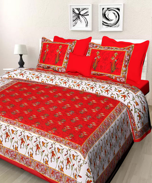Jaipuri 100% Cotton Double Size Bedsheet with 2 Pillow Covers ( Red , 280 TC ) JAIPUR PRINTS