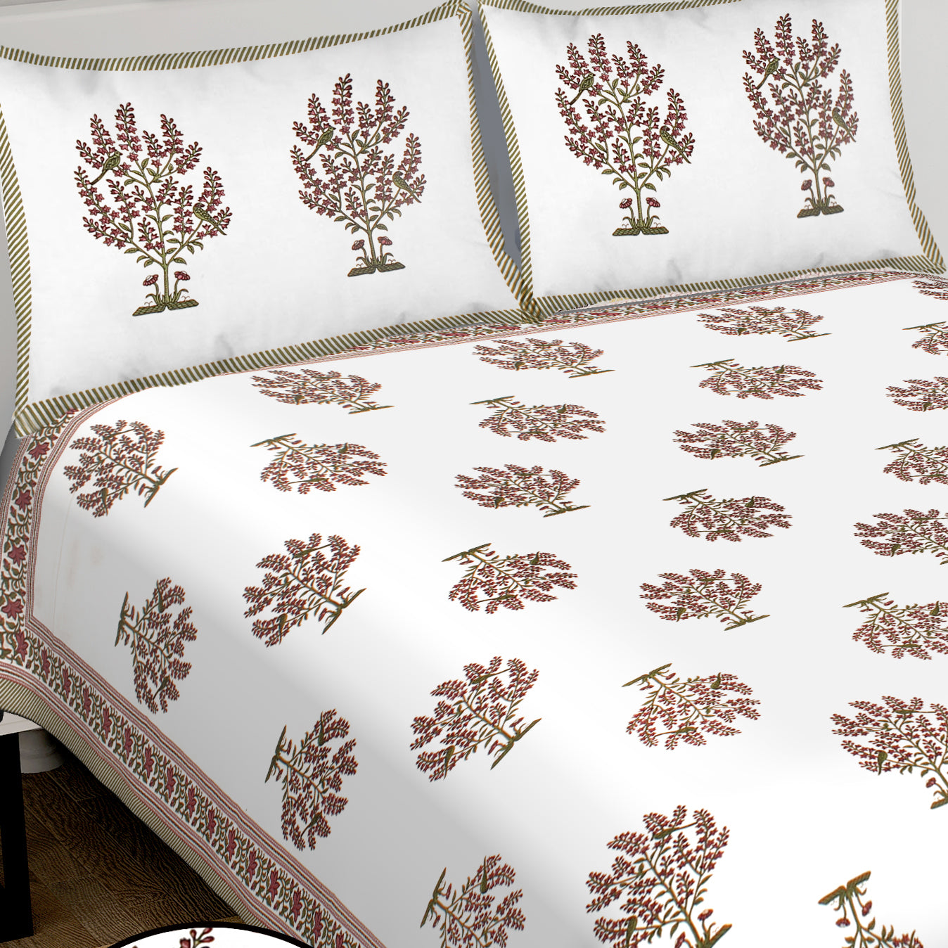 Jaipuri Bedsheet 100% Cotton Rajasthani Traditional Super King Size Bedsheet with 2 Pillow Cover 100*108 www,JaipurToHome.com