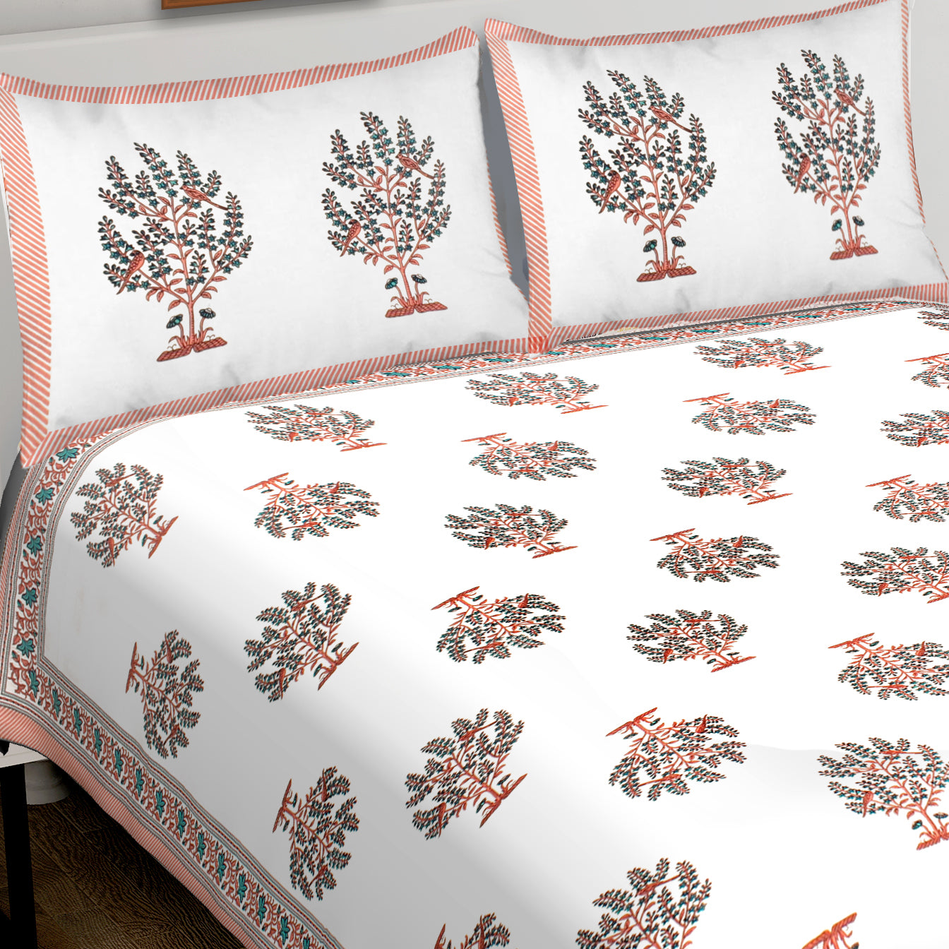 Jaipuri Bedsheet 100% Cotton Rajasthani Traditional Super King Size Bedsheet with 2 Pillow Cover 100*108 www,JaipurToHome.com
