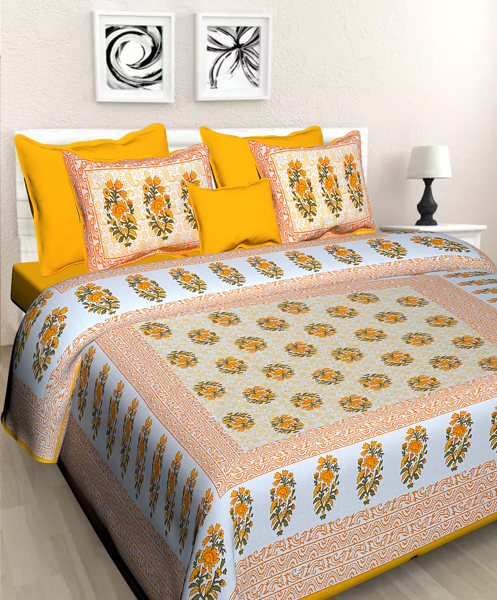 Jaipuri 100% Cotton Double Size Bedsheet ( 280 TC ) JAIPUR PRINTS