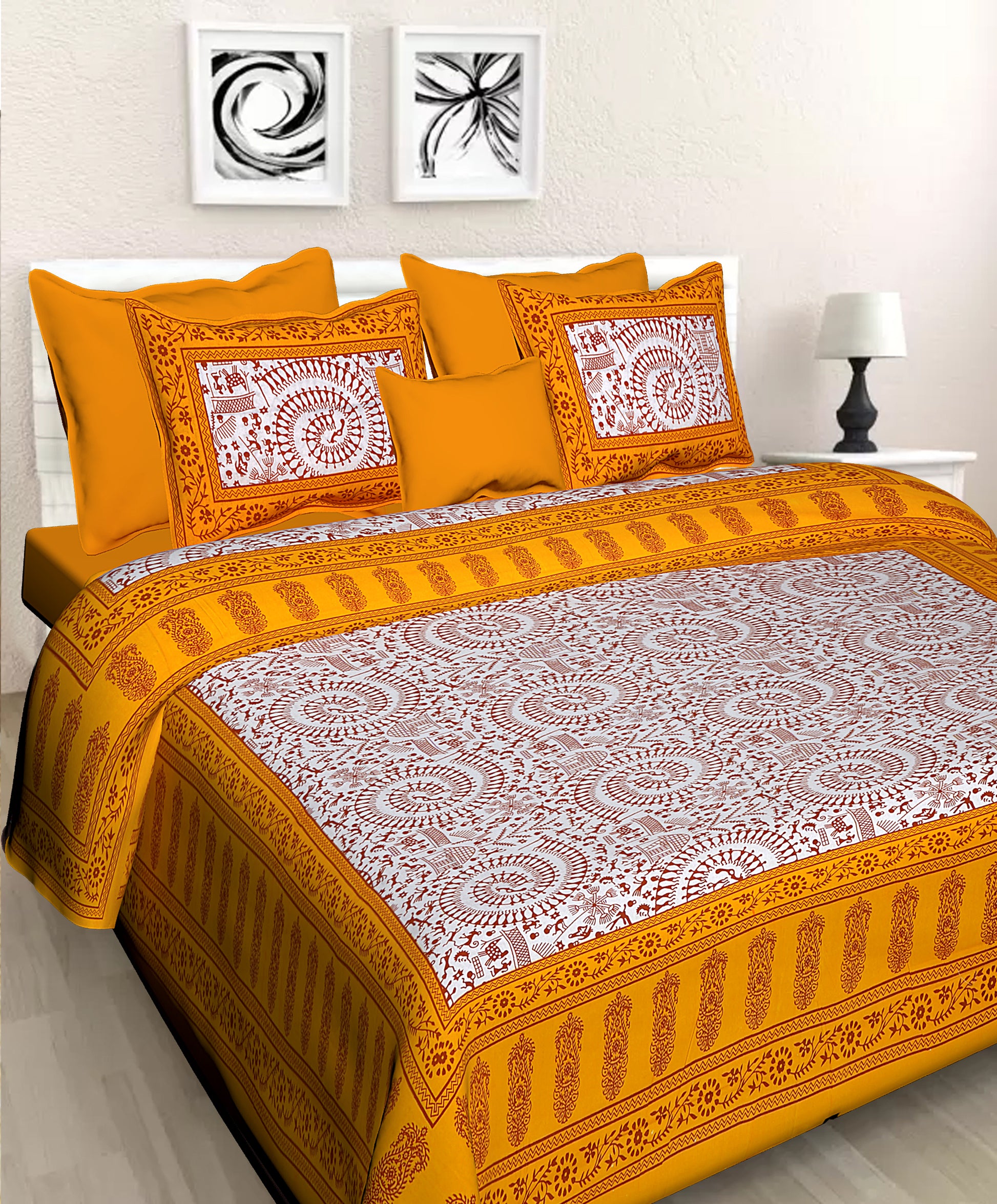 Jaipuri 100 % Cotton Double Size Bedsheet ( 280 TC ) JAIPUR PRINTS