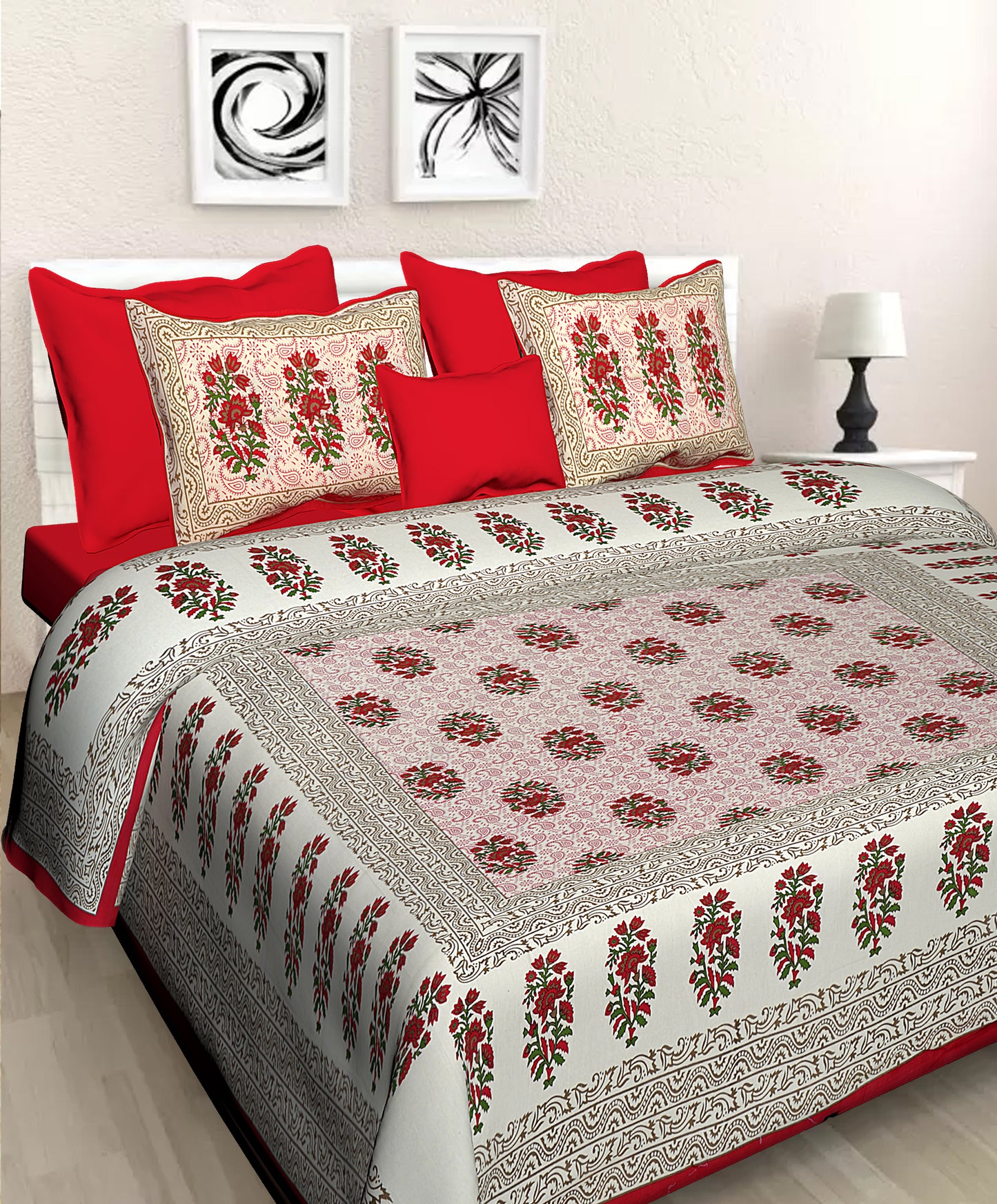 Jaipuri 100% Cotton Double Size Bedsheet ( 280 TC ) JAIPUR PRINTS