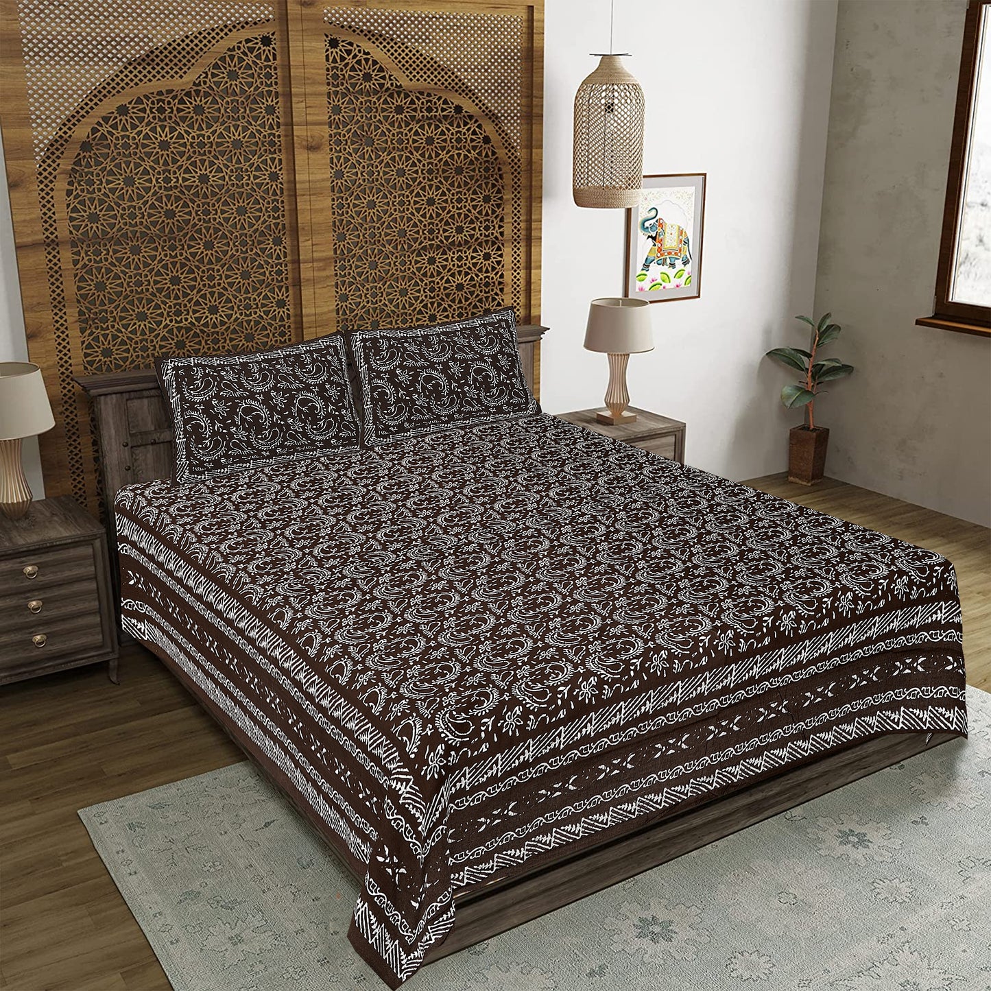 100% Cotton King Size Bedsheet with 2 Pillow Cover
