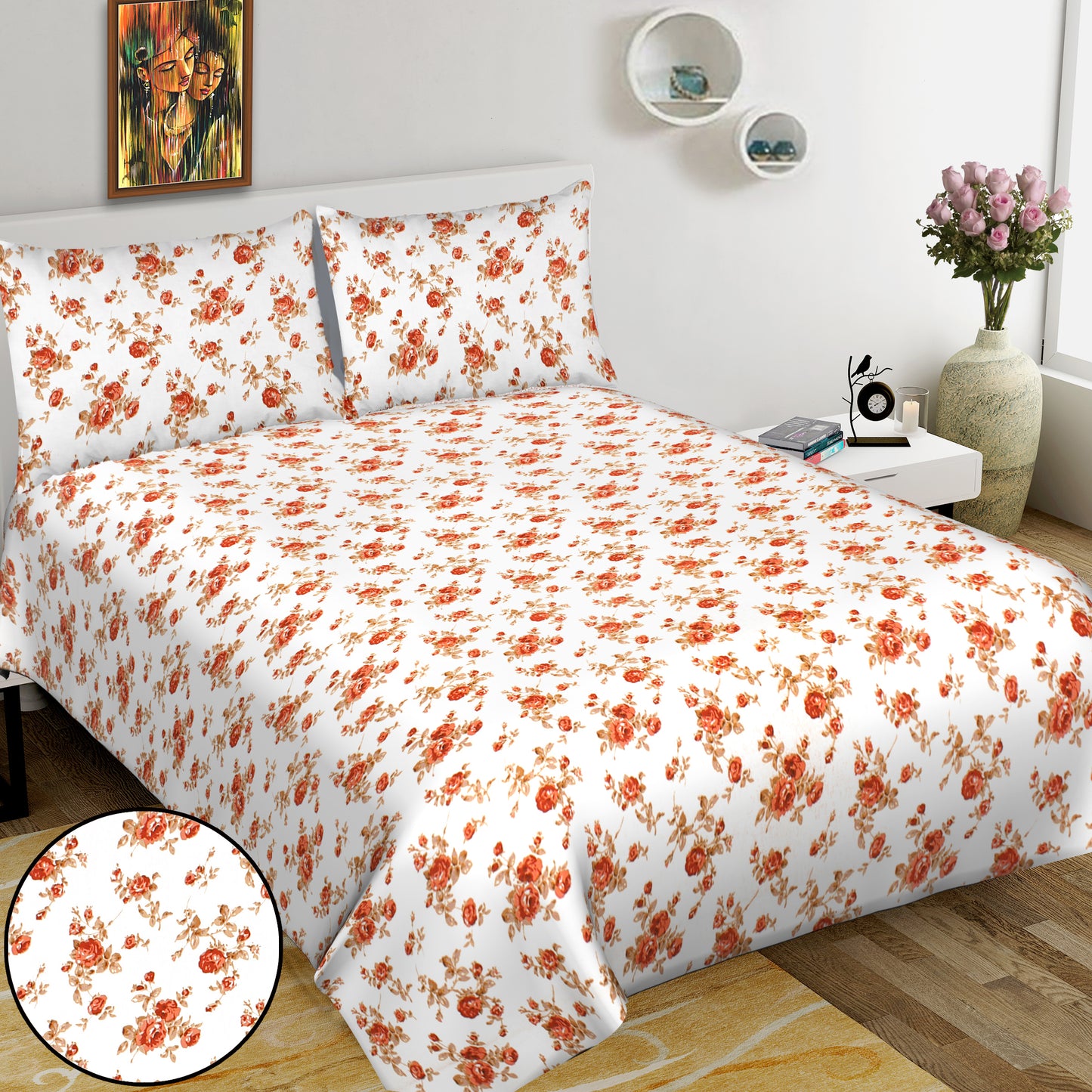 Jaipuri Bedsheet 100% Cotton Rajasthani Traditional Super King Size Bedsheet with 2 Pillow Cover 100*108 www,JaipurToHome.com
