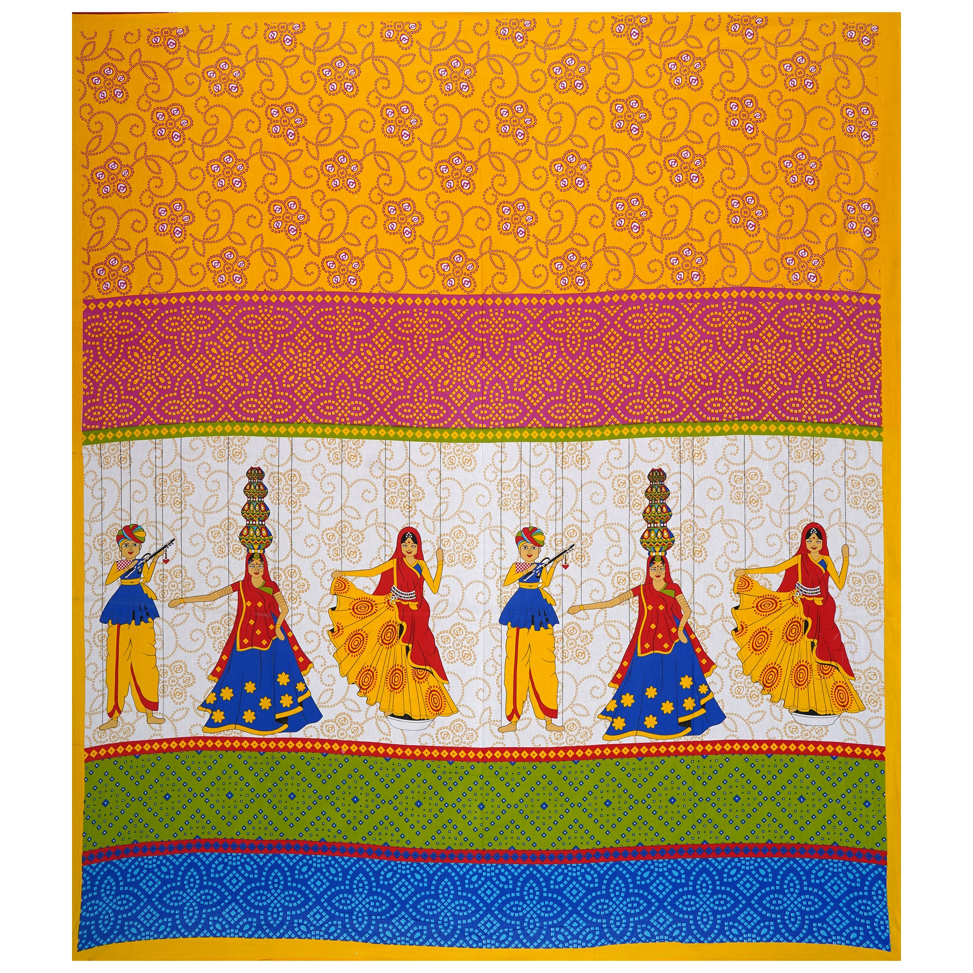 Jaipuri 100%  Cotton Double Size Bedsheet ( Yellow 280 TC ) JAIPUR PRINTS