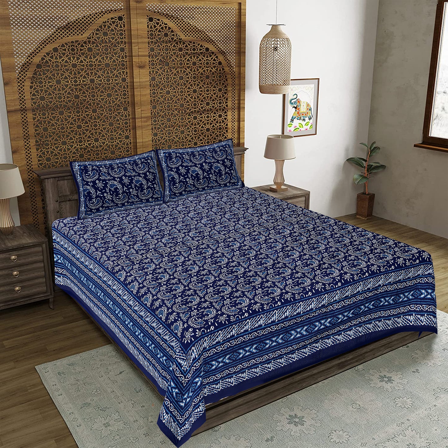 100% Cotton King Size Bedsheet with 2 Pillow Cover