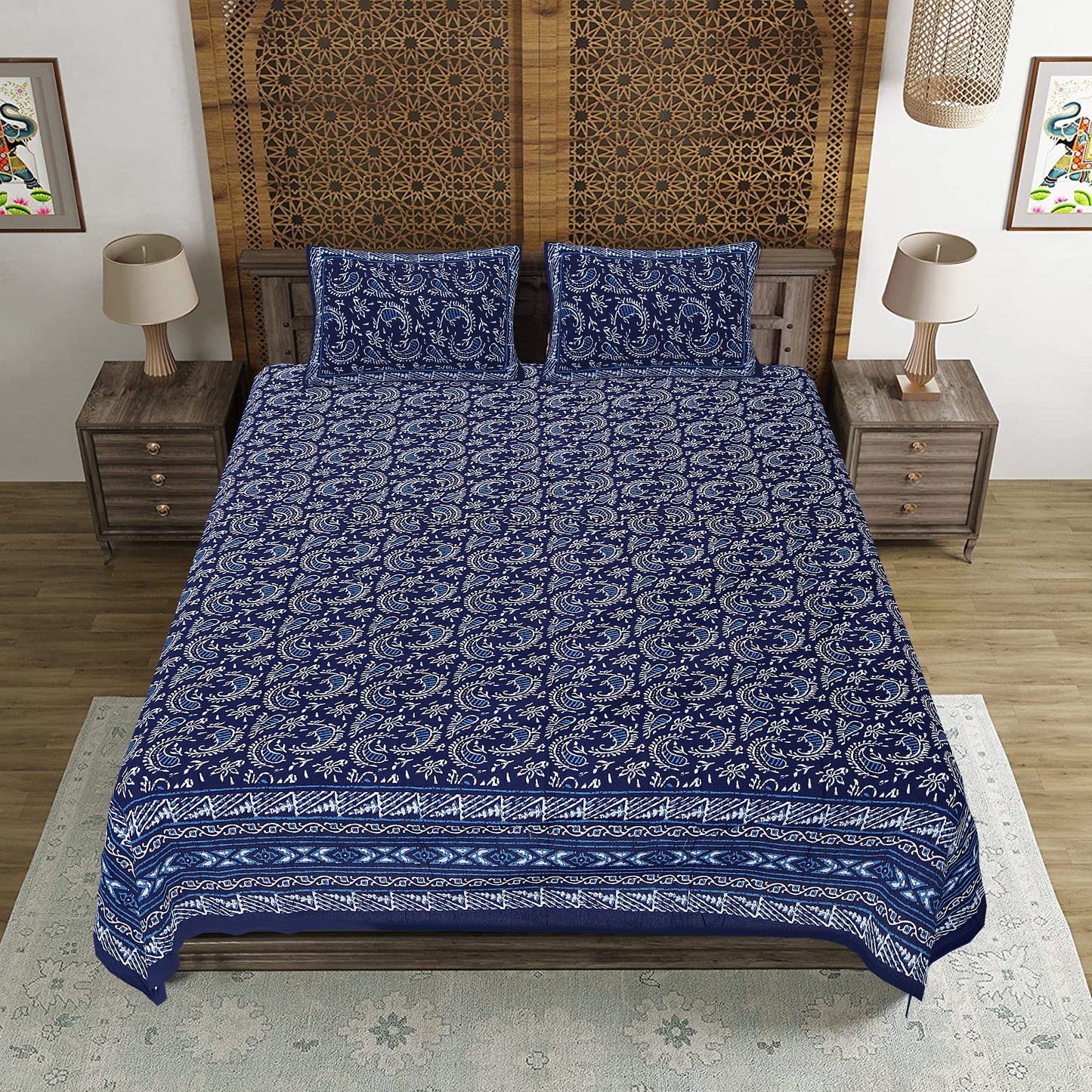 100% Cotton King Size Bedsheet with 2 Pillow Cover