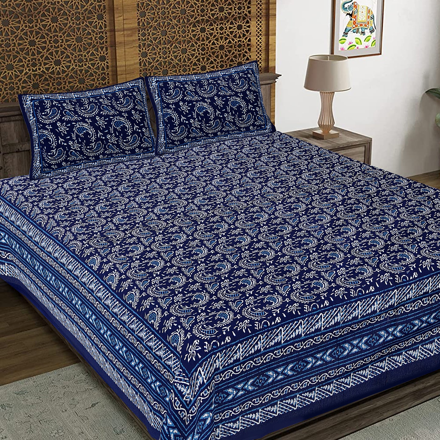 100% Cotton King Size Bedsheet with 2 Pillow Cover