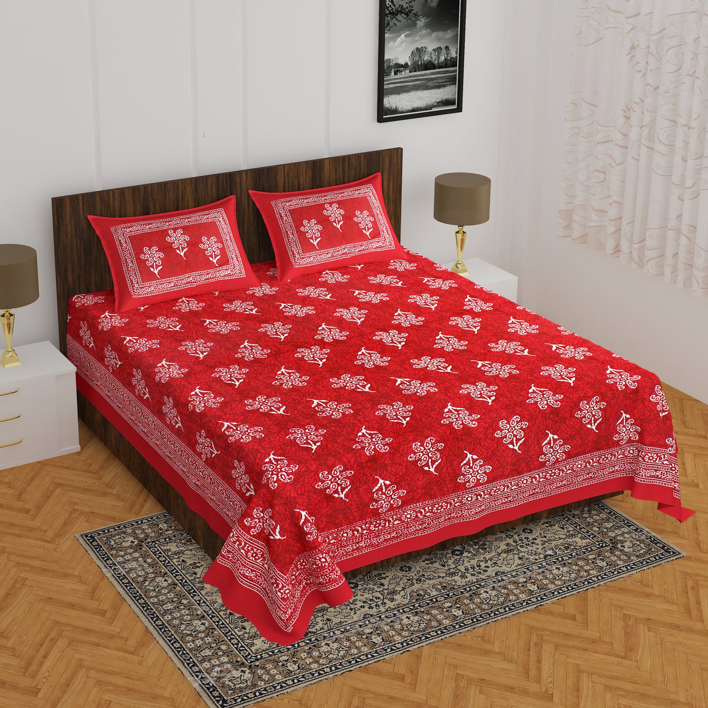 Rajasthani Trendy Bedsheet 100% Cotton Bedsheet 280-TC Cotton Queen Size Bedsheet With 2 Pillow Cover www.jaipurtohome.com