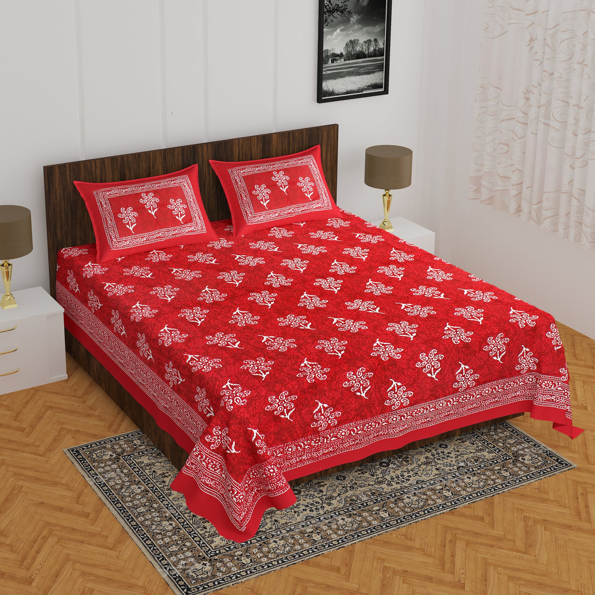 Rajasthani Trendy Bedsheet 100% Cotton Bedsheet 280-TC Cotton Queen Size Bedsheet With 2 Pillow Cover www.jaipurtohome.com