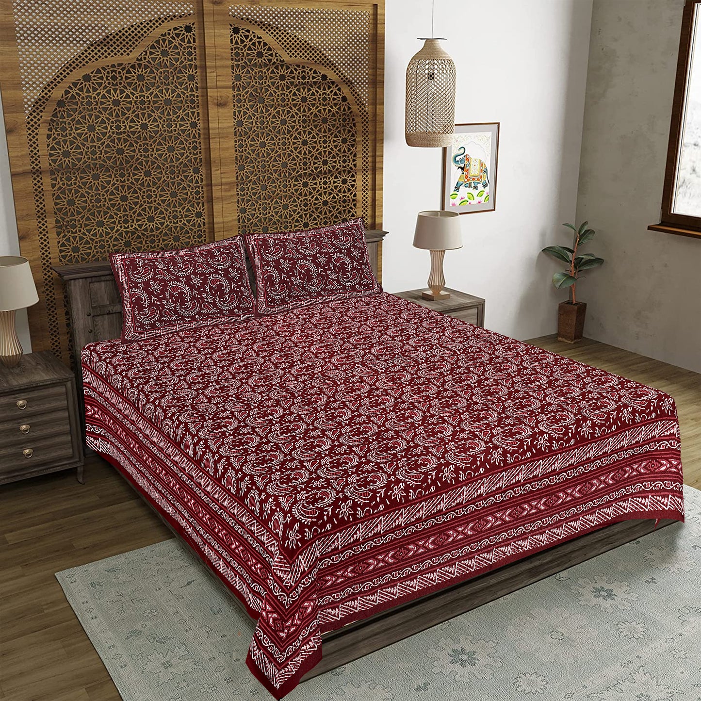 100% Cotton King Size Bedsheet with 2 Pillow Cover