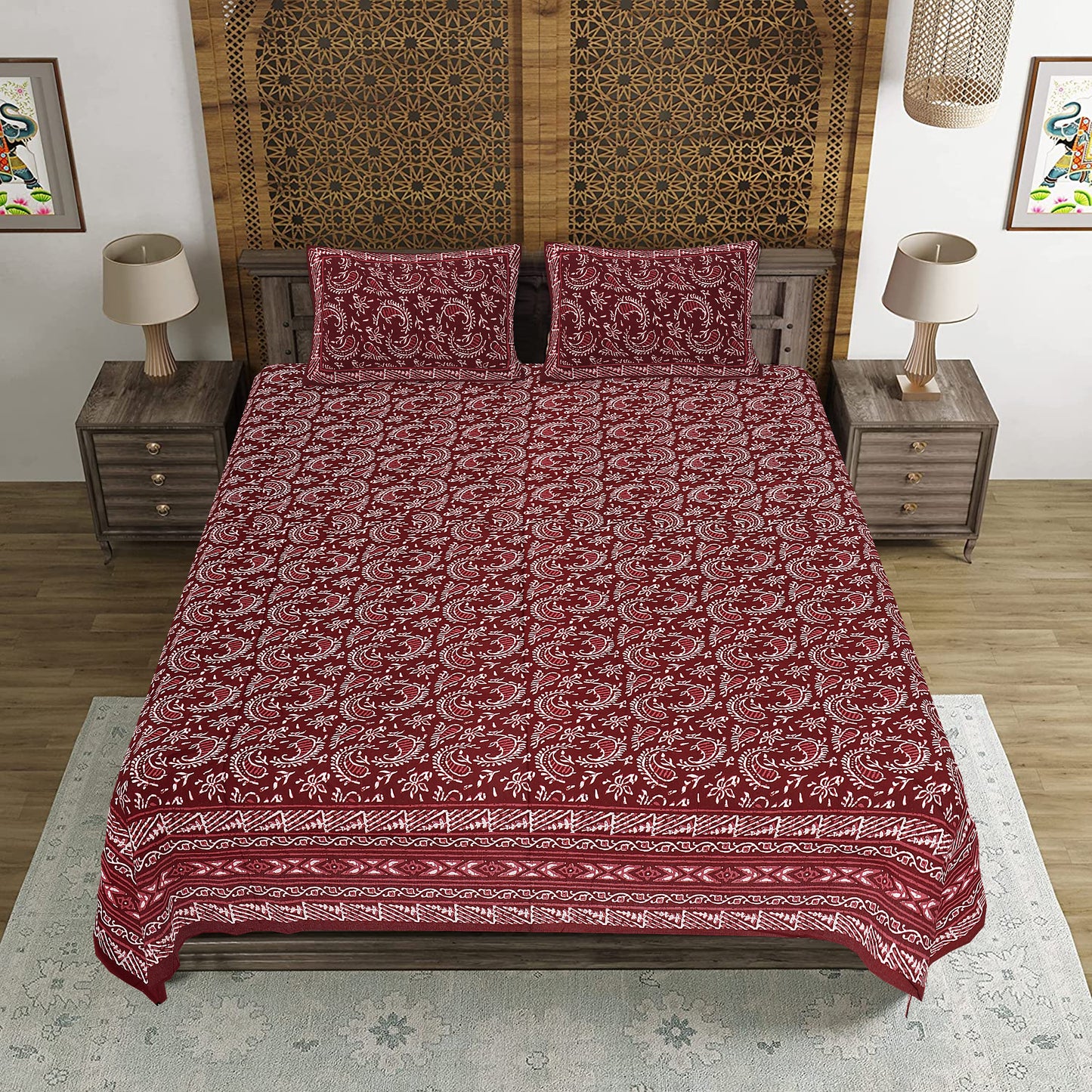 100% Cotton King Size Bedsheet with 2 Pillow Cover