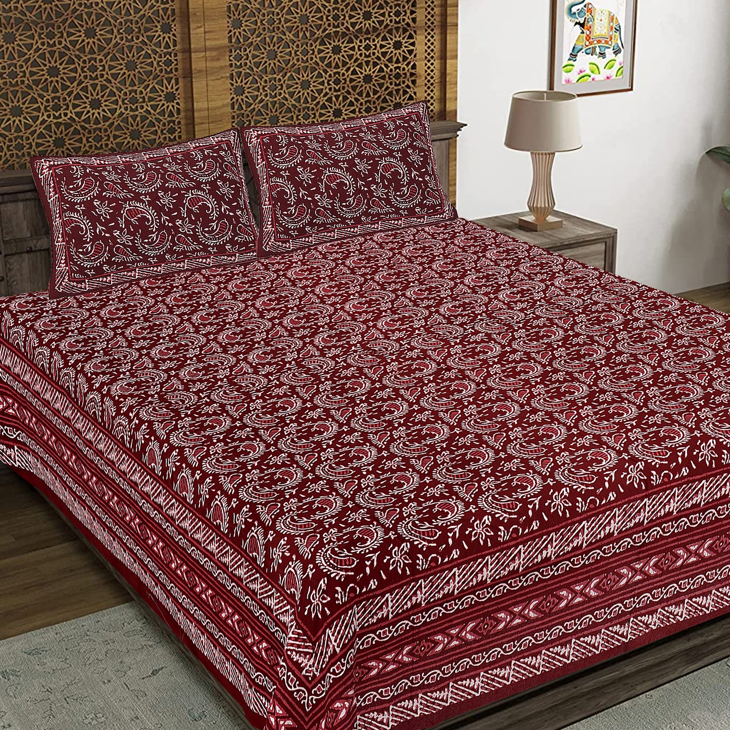 100% Cotton King Size Bedsheet with 2 Pillow Cover