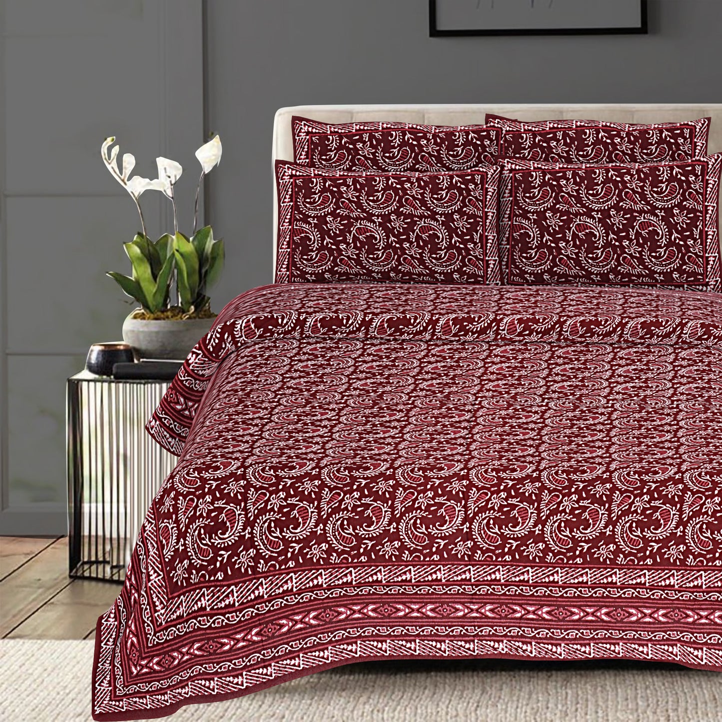 100% Cotton King Size Bedsheet with 2 Pillow Cover