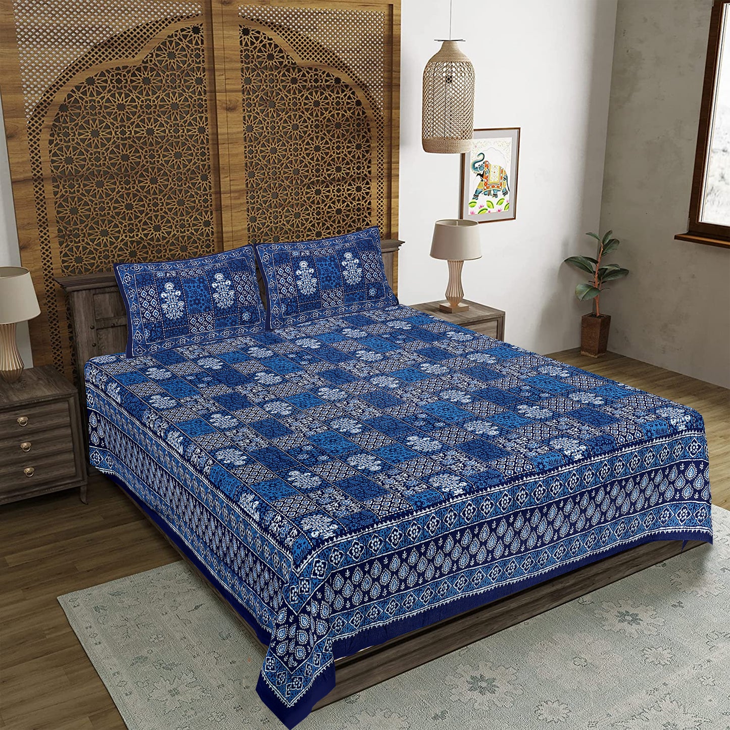 100% Cotton King Size Bedsheet with 2 Pillow Cover