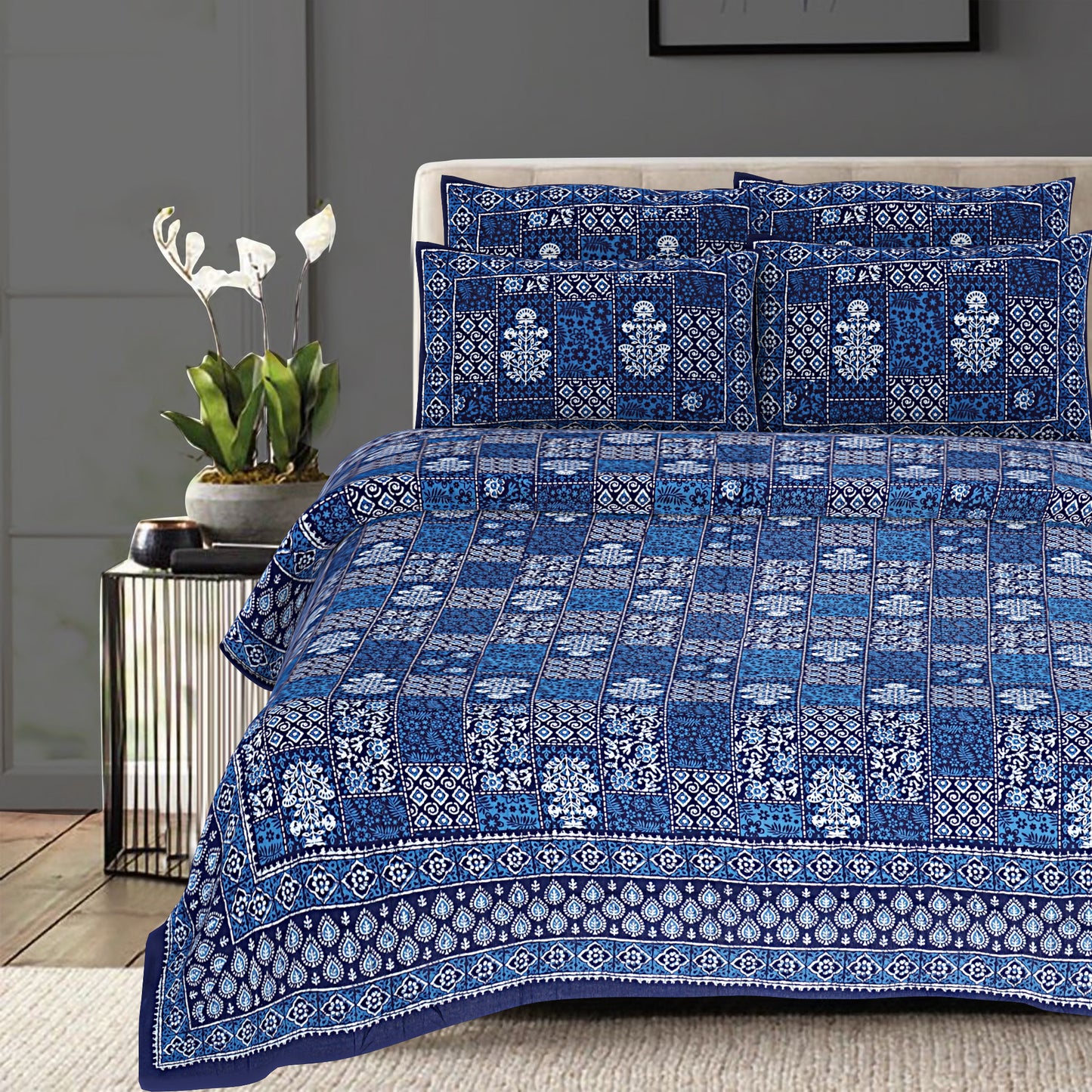100% Cotton King Size Bedsheet with 2 Pillow Cover
