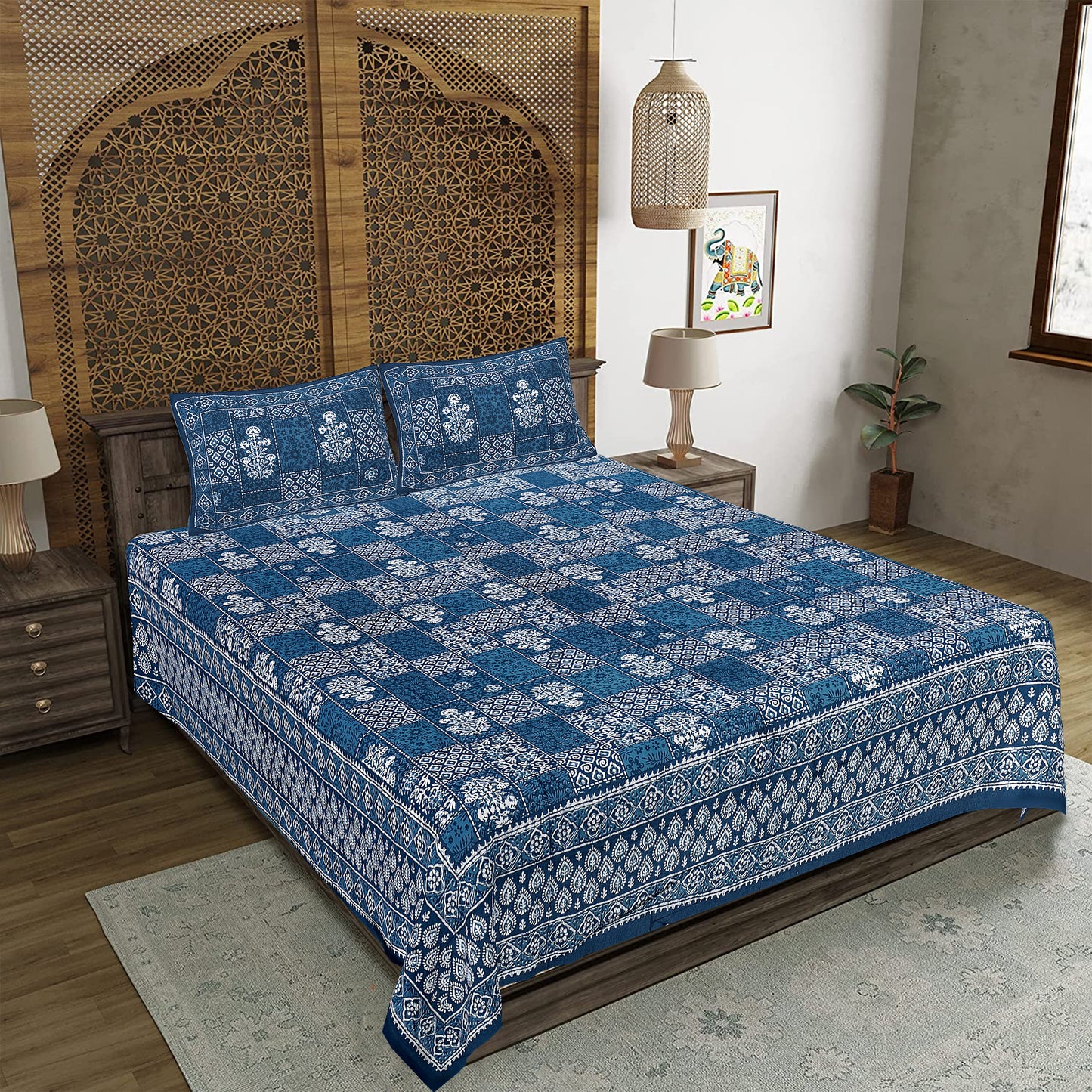100% Cotton King Size Bedsheet with 2 Pillow Cover