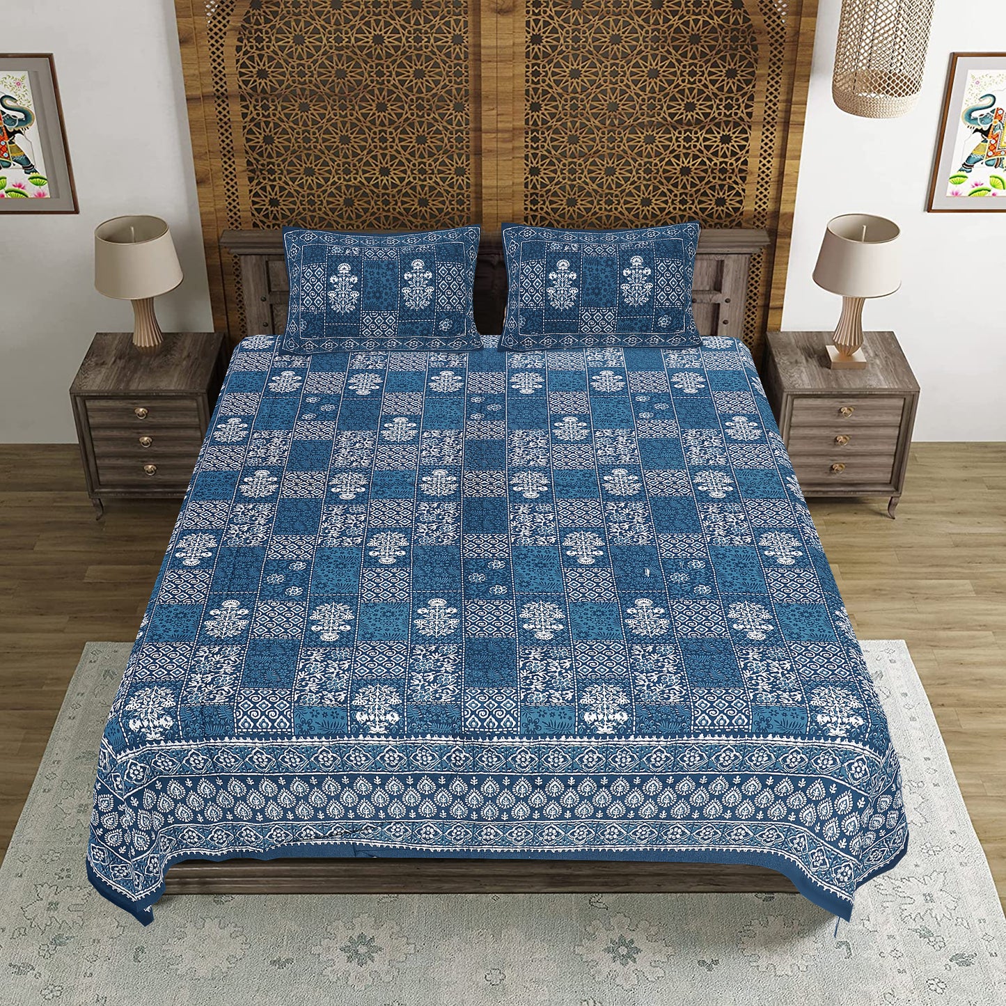 100% Cotton King Size Bedsheet with 2 Pillow Cover