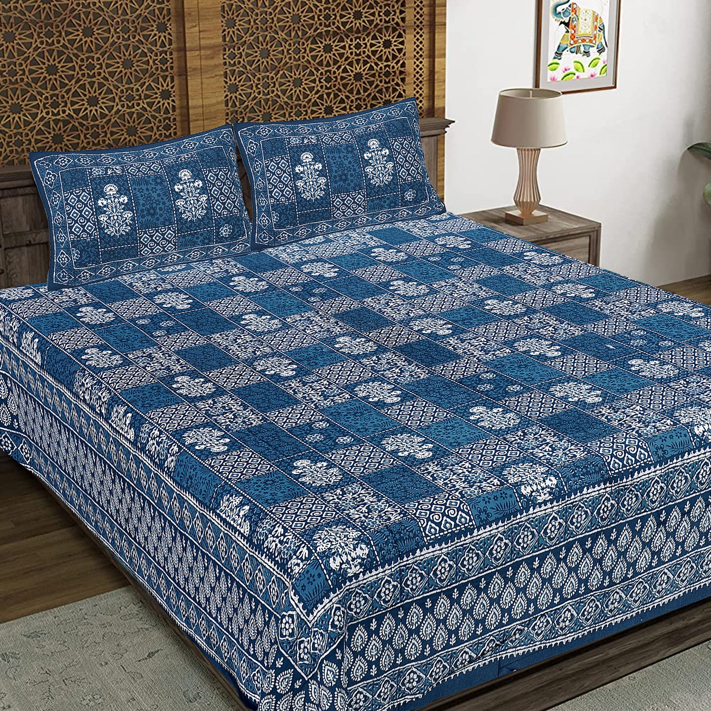 100% Cotton King Size Bedsheet with 2 Pillow Cover
