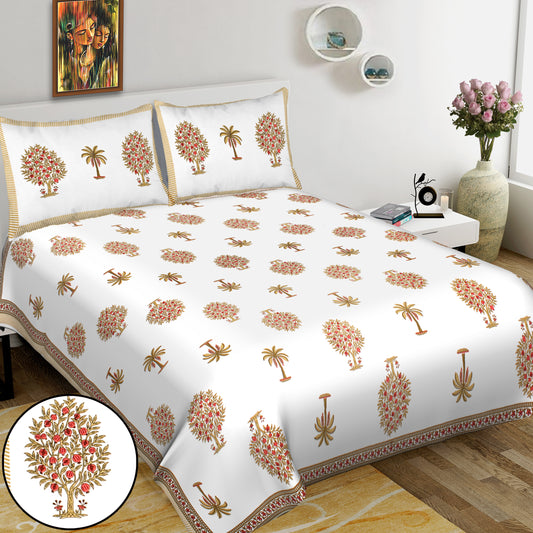 Jaipuri Bedsheet 100% Cotton Rajasthani Traditional Super King Size  Bedsheet with 2 Pillow Cover 100*108 www,JaipurToHome.com
