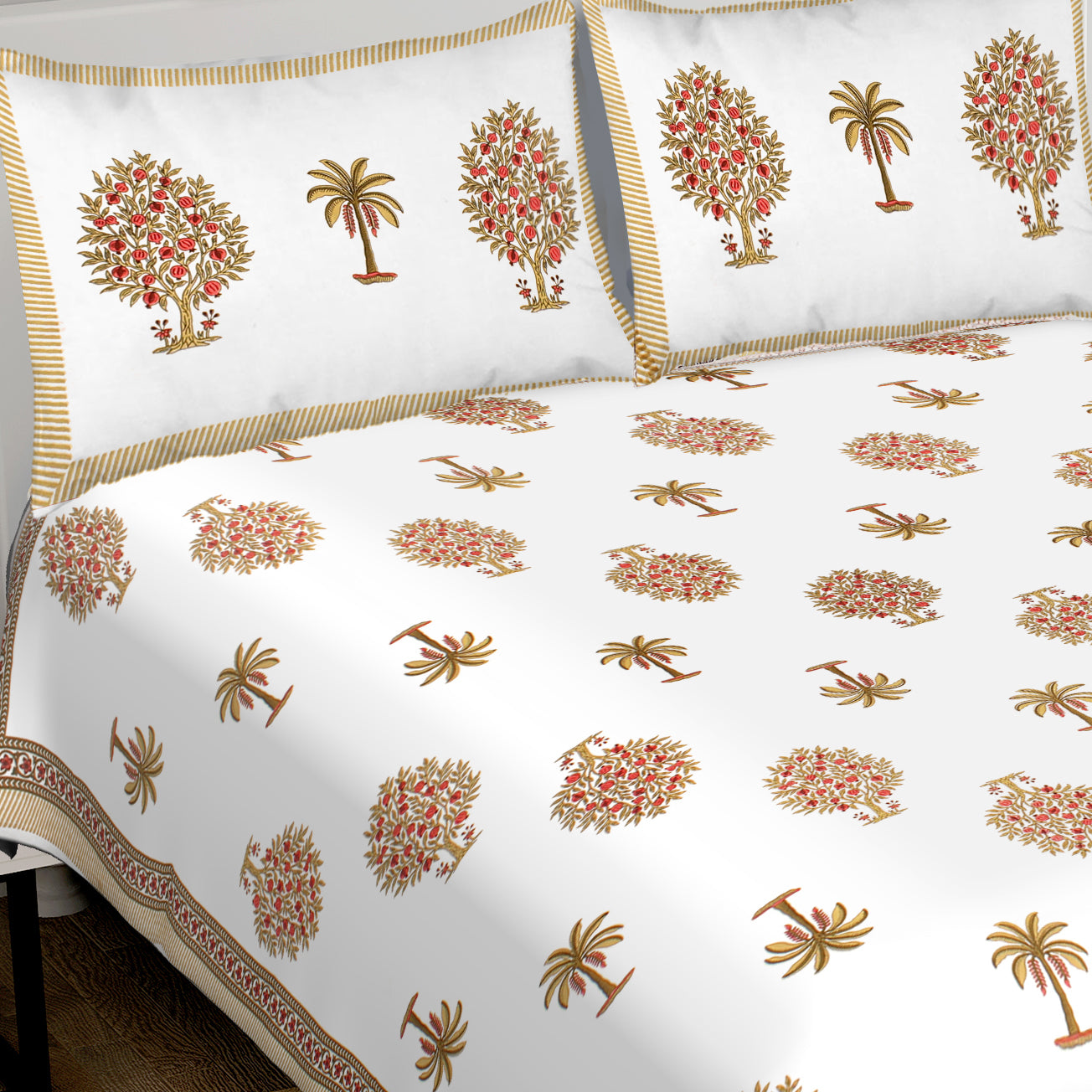 Jaipuri Bedsheet 100% Cotton Rajasthani Traditional Super King Size Bedsheet with 2 Pillow Cover 100*108 www,JaipurToHome.com