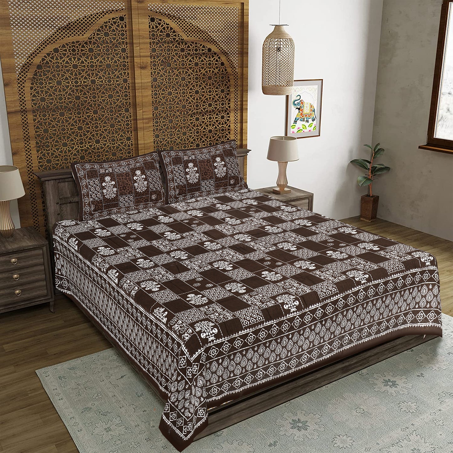 100% Cotton King Size Bedsheet with 2 Pillow Cover