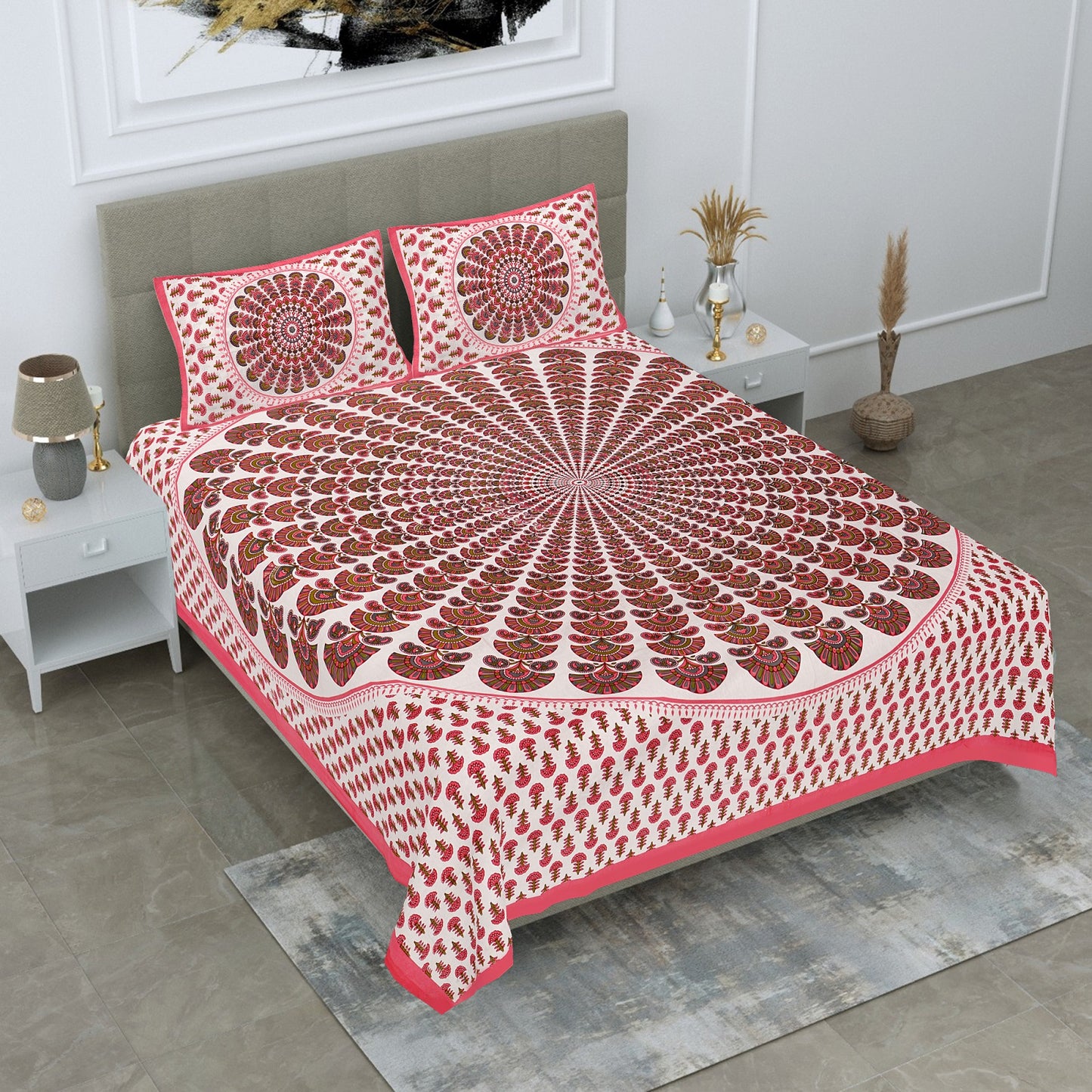 Cotton Bedsheet 180 -TC Cotton Double Size Bedsheet, 5 set Combo Pack With 10 Pillow Cover - www.jaipurtohome.com