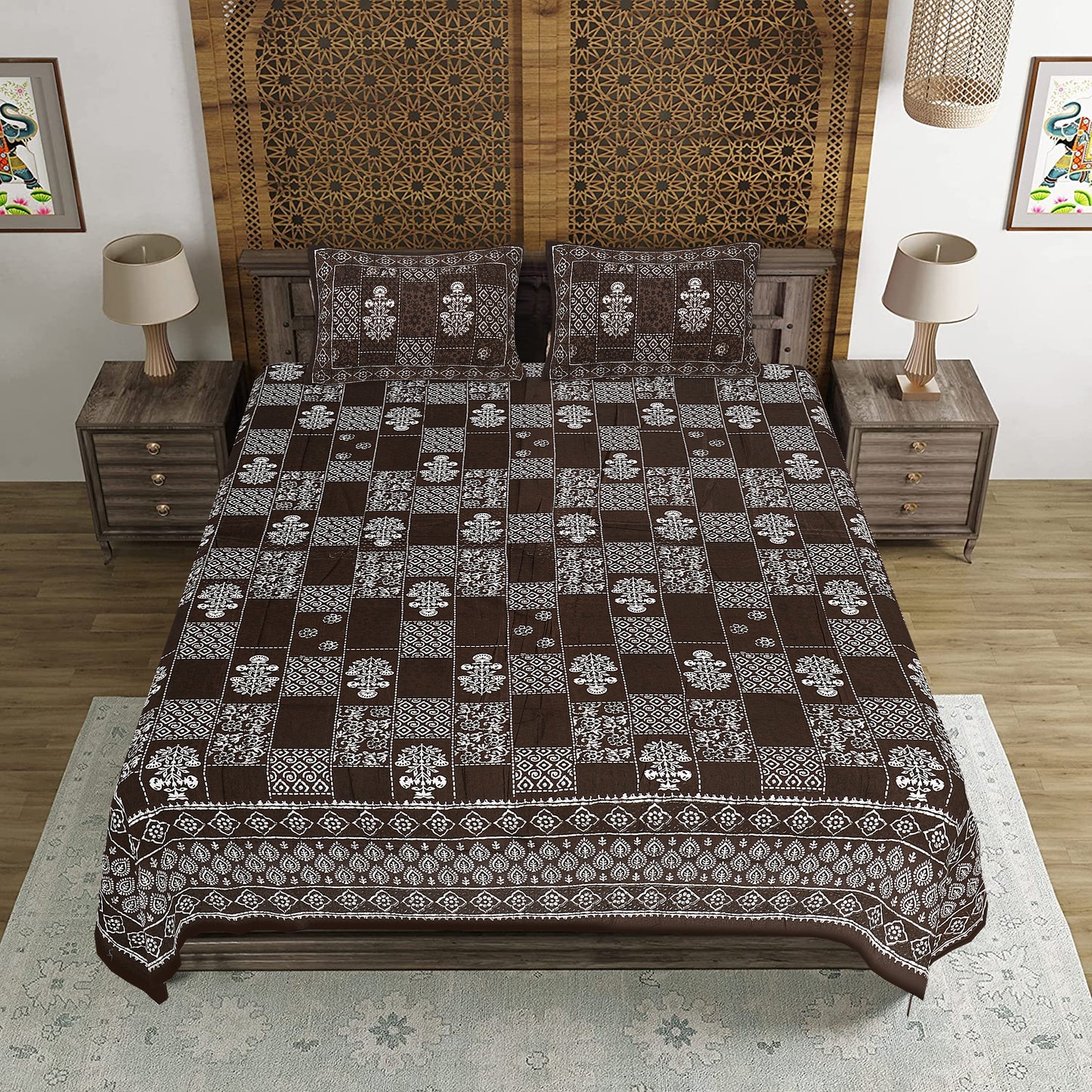 100% Cotton King Size Bedsheet with 2 Pillow Cover
